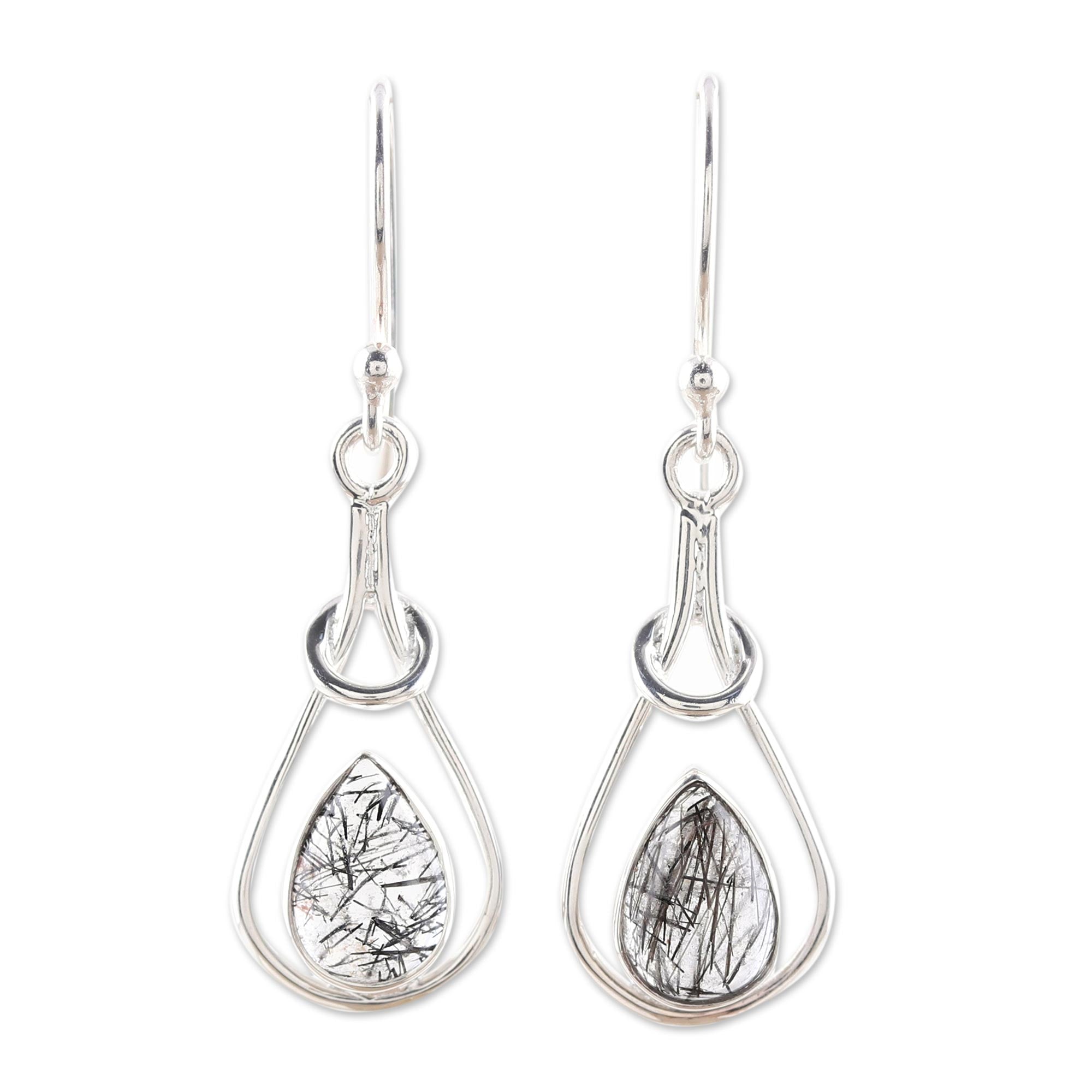 Premium Droplet Flair Rutilated Quartz Dangle Earrings - Handcrafted in India