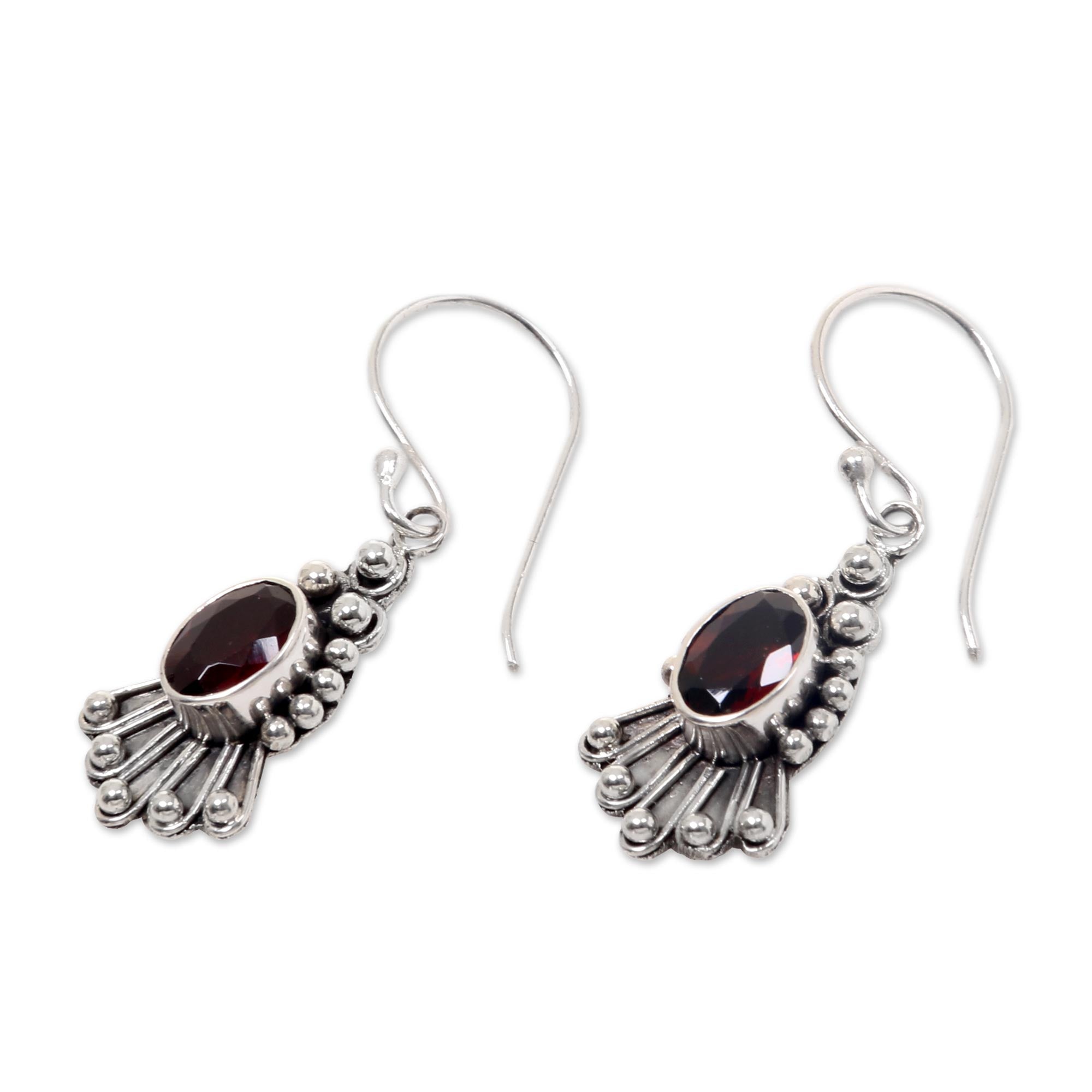 Premium Red Goddess Handmade Sterling Silver Garnet Dangle Earrings