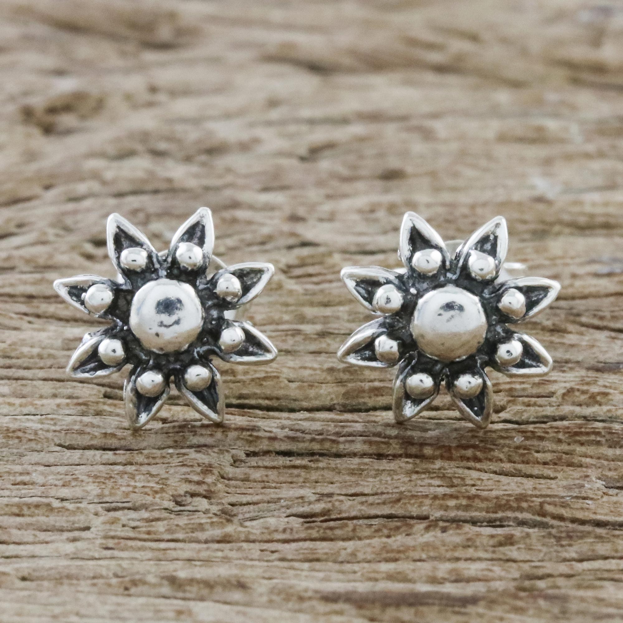 Premium Floral Elegance: Sterling Silver Stud Earrings from Thailand