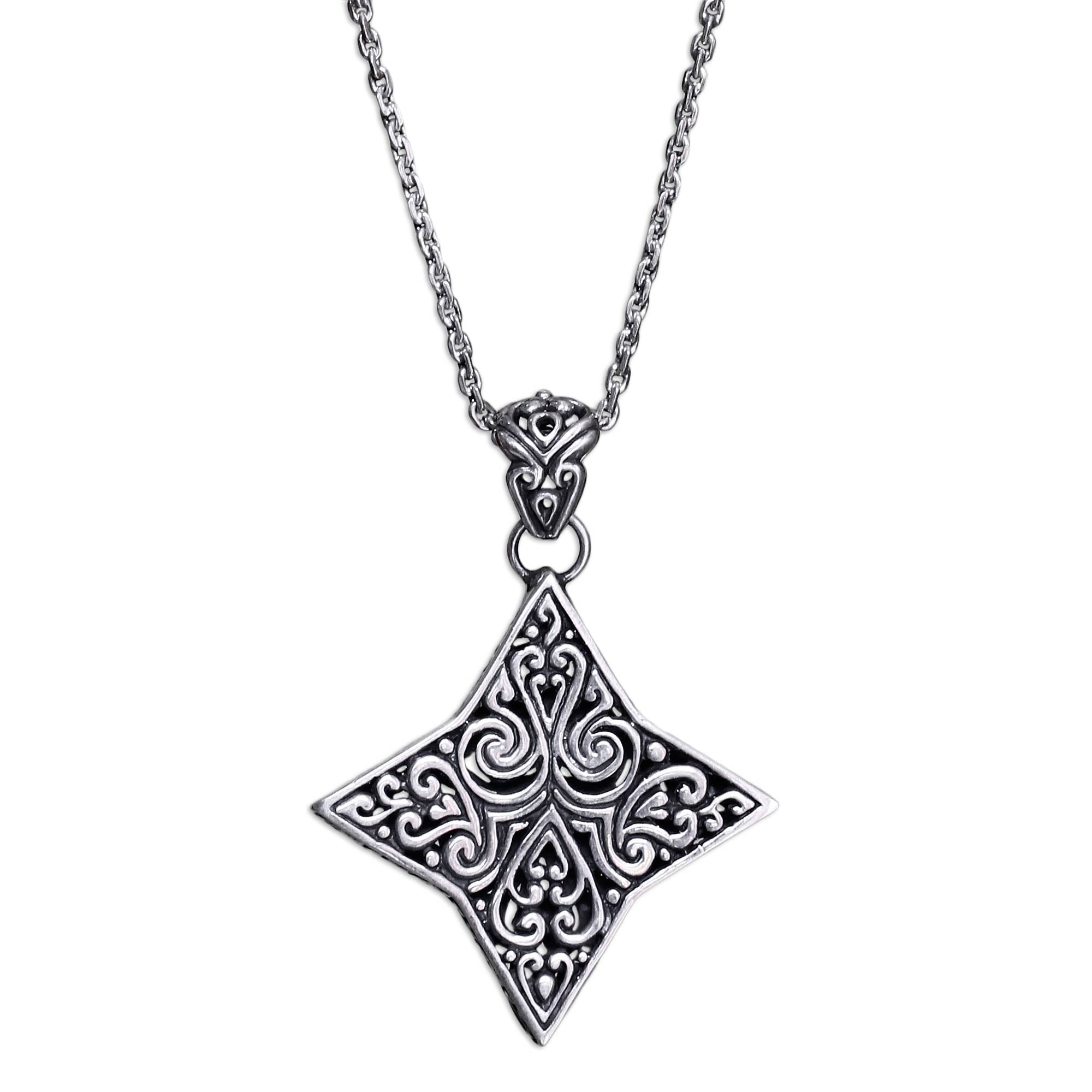 Premium Balinese Floral Star Necklace - Handcrafted Sterling Silver Jewelry