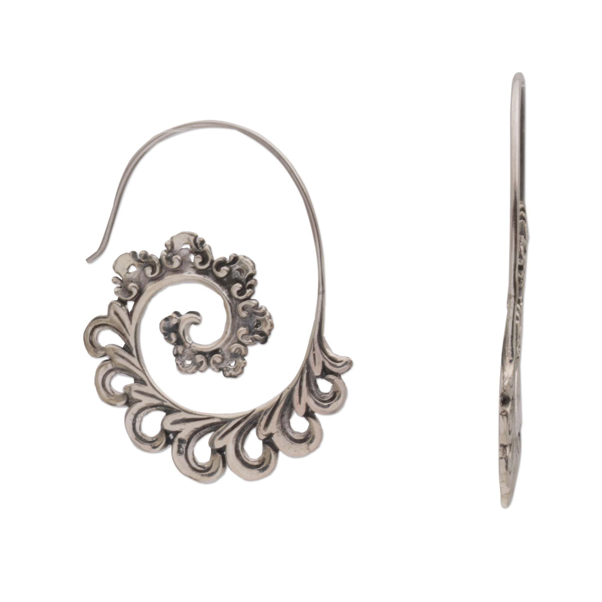 Premium Paisley Ferns Half Hoop Earrings - Handcrafted Sterling Silver