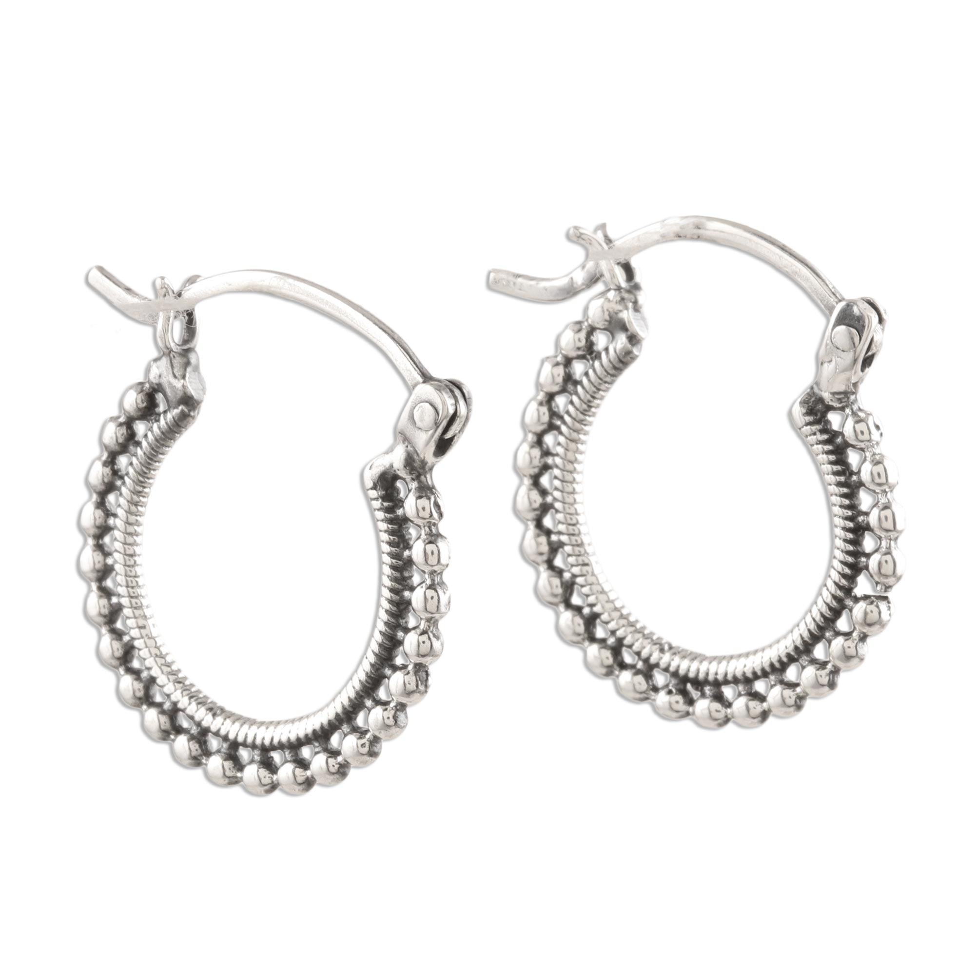 Premium Sterling Silver Beaded Hoops – Handcrafted in India