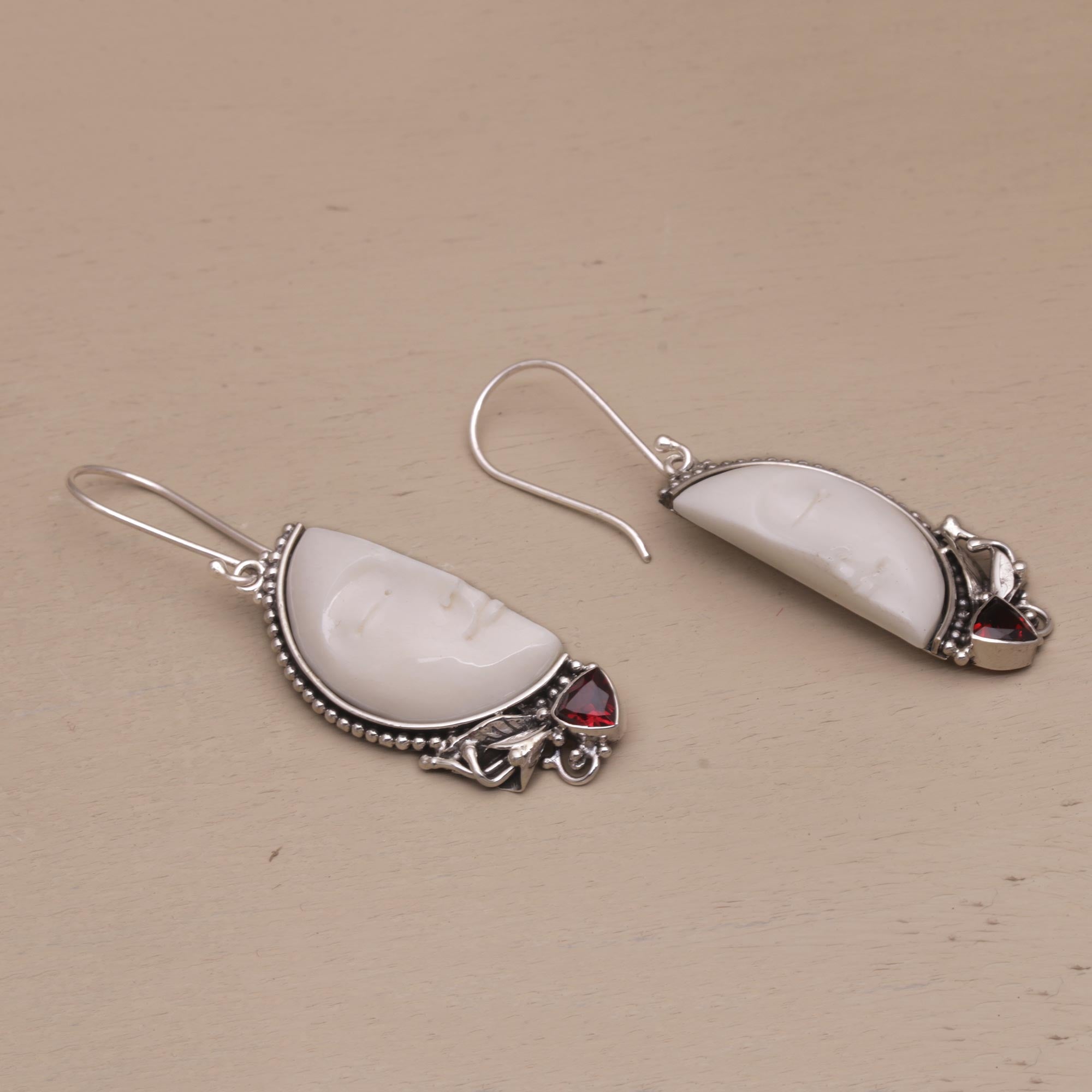 Premium Half of My Soul Garnet & Bone Dangle Earrings - Handcrafted Sterling Silver Jewelry