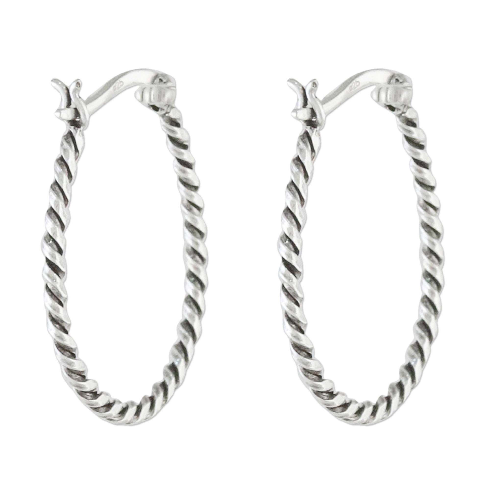 Premium Spiral Onwards Sterling Silver Hoop Earrings