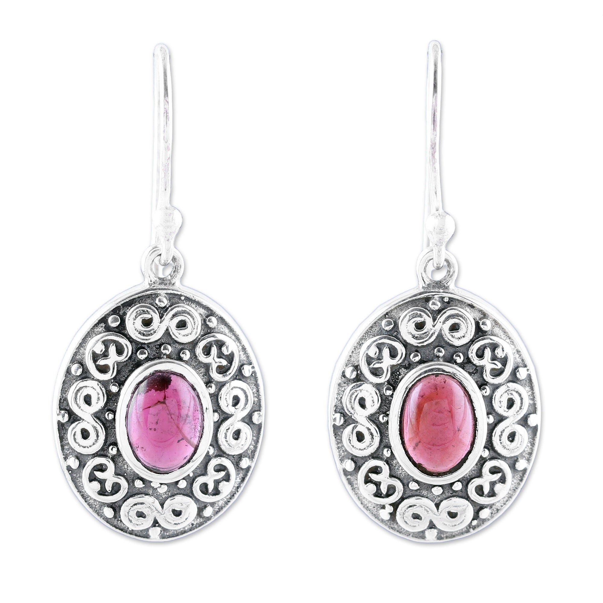 Premium Swirling Ellipse Garnet Dangle Earrings - Handcrafted in India