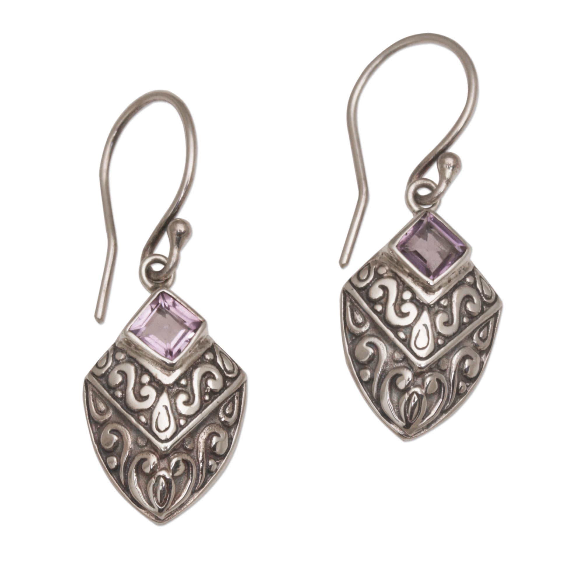 Premium Rain Forest Beacon Handcrafted Balinese Amethyst Earrings