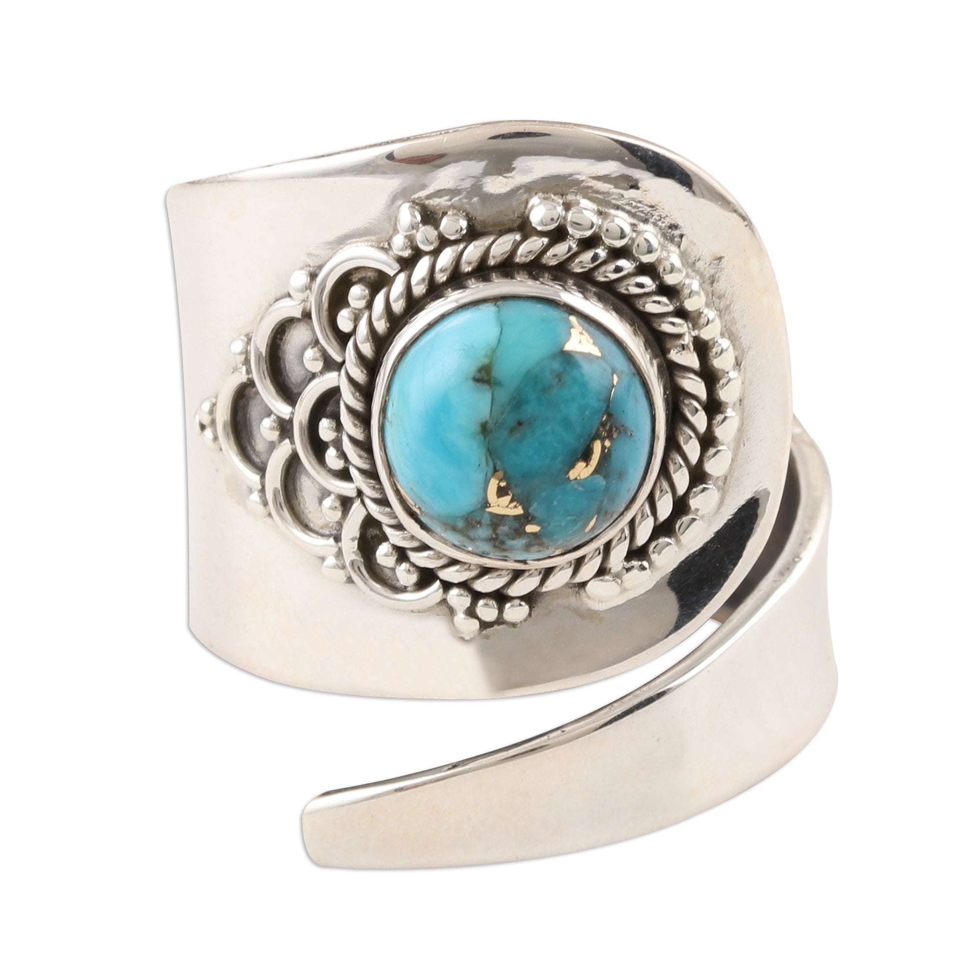 Premium Mermaid Scales Wrap Ring with Turquoise and Sterling Silver