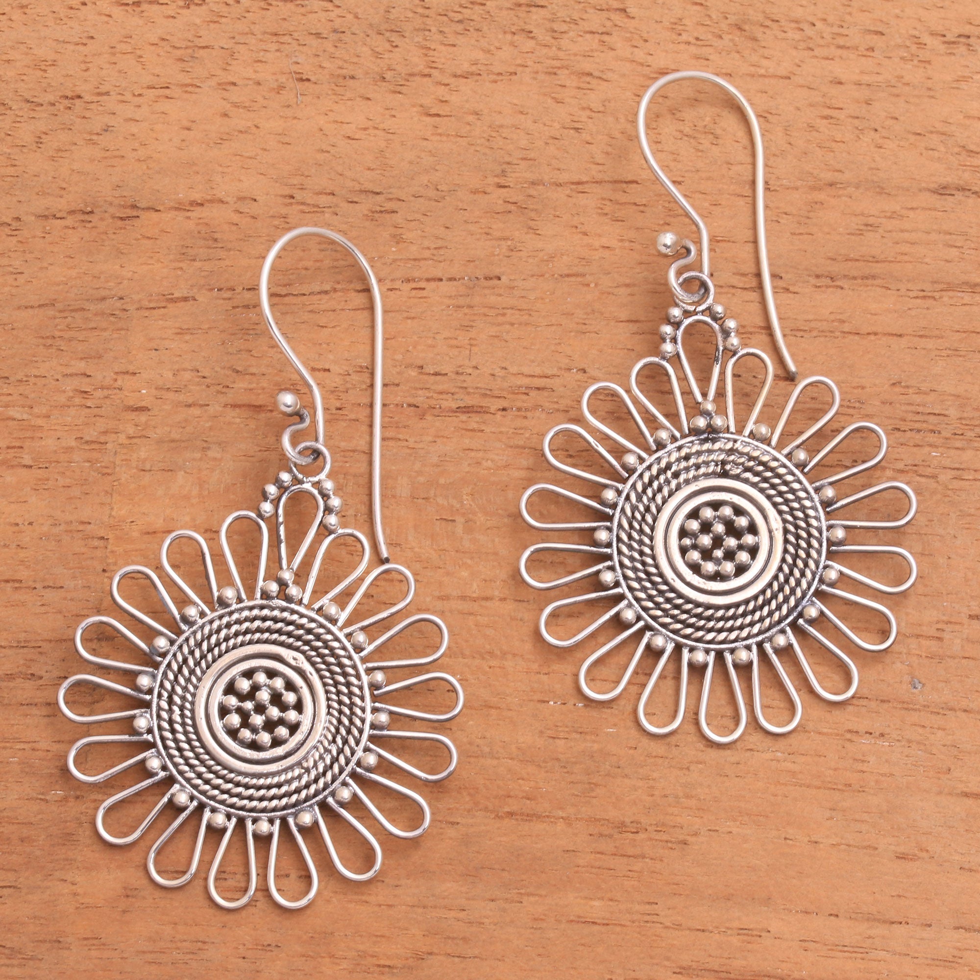 Premium Bali Sun Handcrafted Sterling Silver Dangle Earrings - Ultimate Solar Flare Design