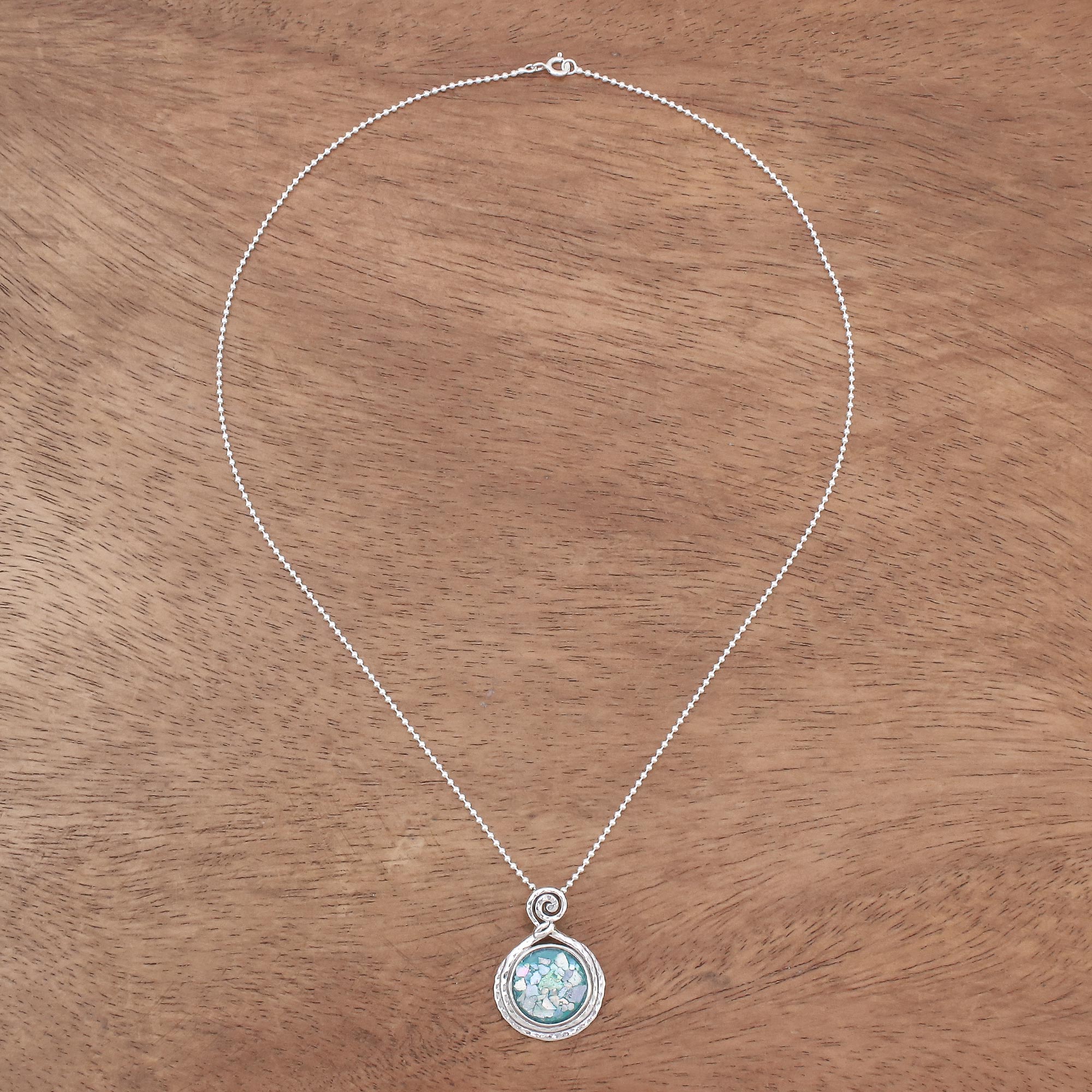 Premium Glittering Moon Artisan Necklace - Ancient Roman Glass & Sterling Silver