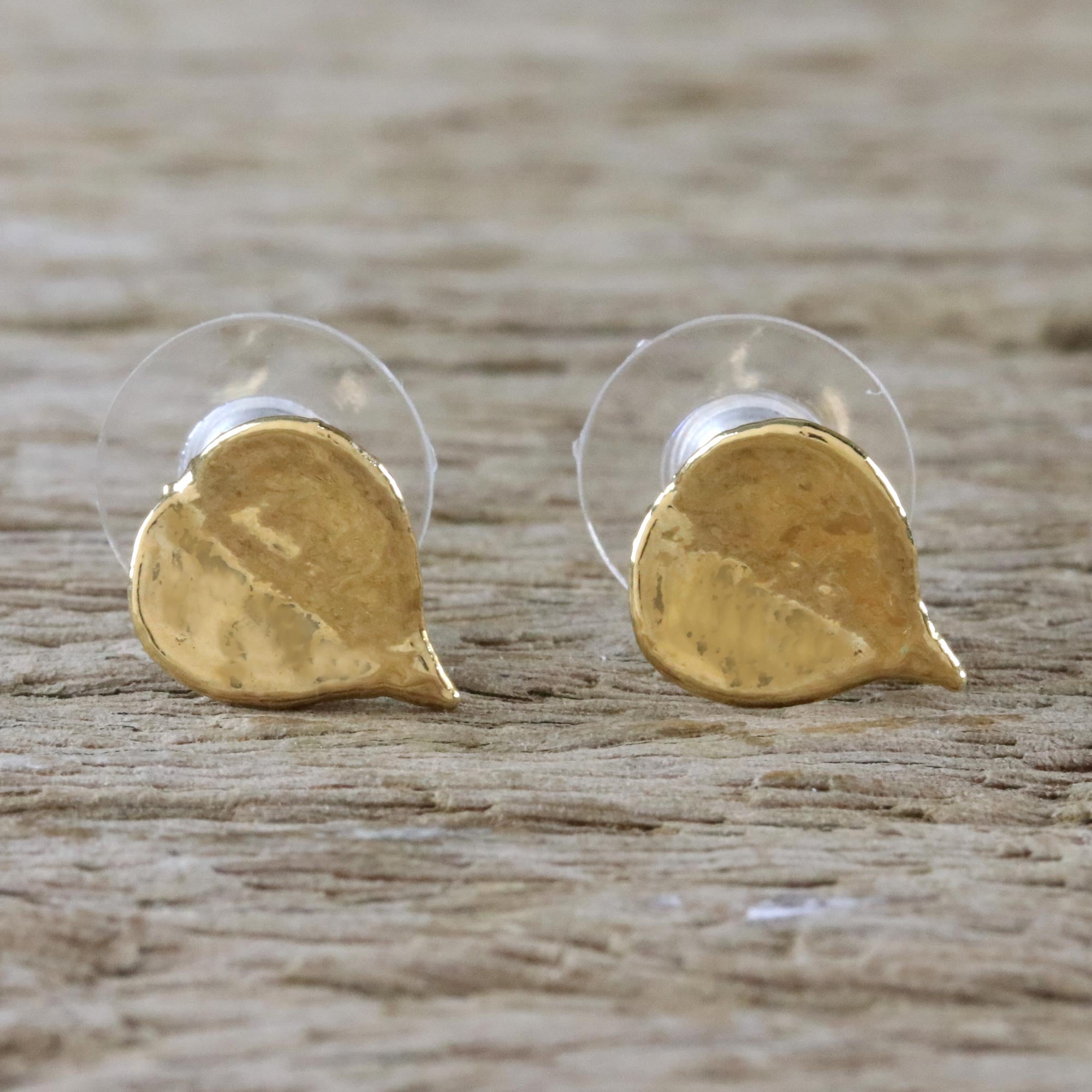 Premium Gold Heart Leaf Stud Earrings - Handmade in Thailand