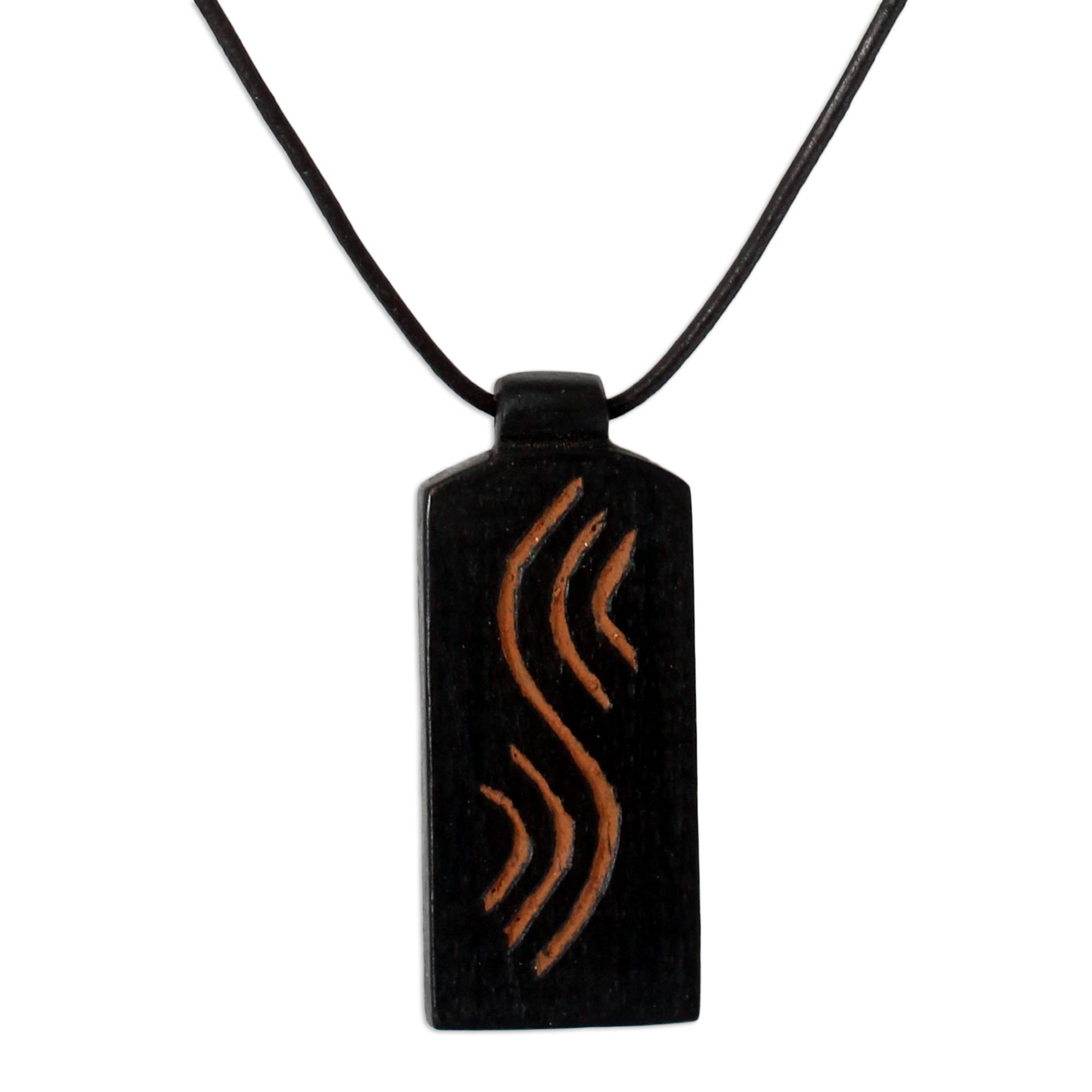 Premium Teak Wood Wave Pendant Necklace - Positive Vibes