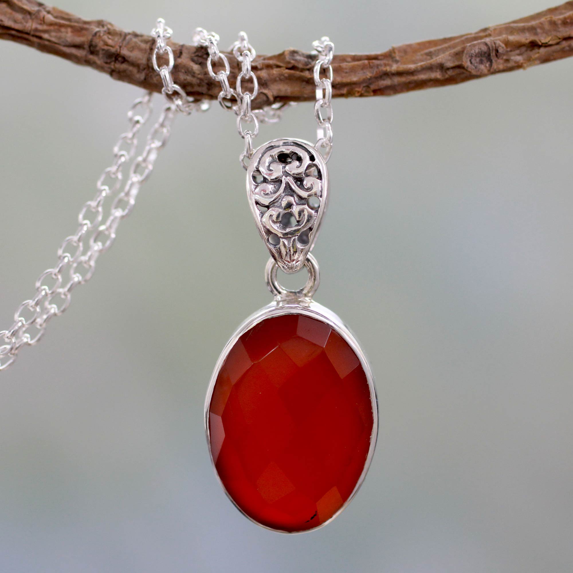 Premium Radiant Facets Artisan-Crafted Silver & Carnelian Necklace