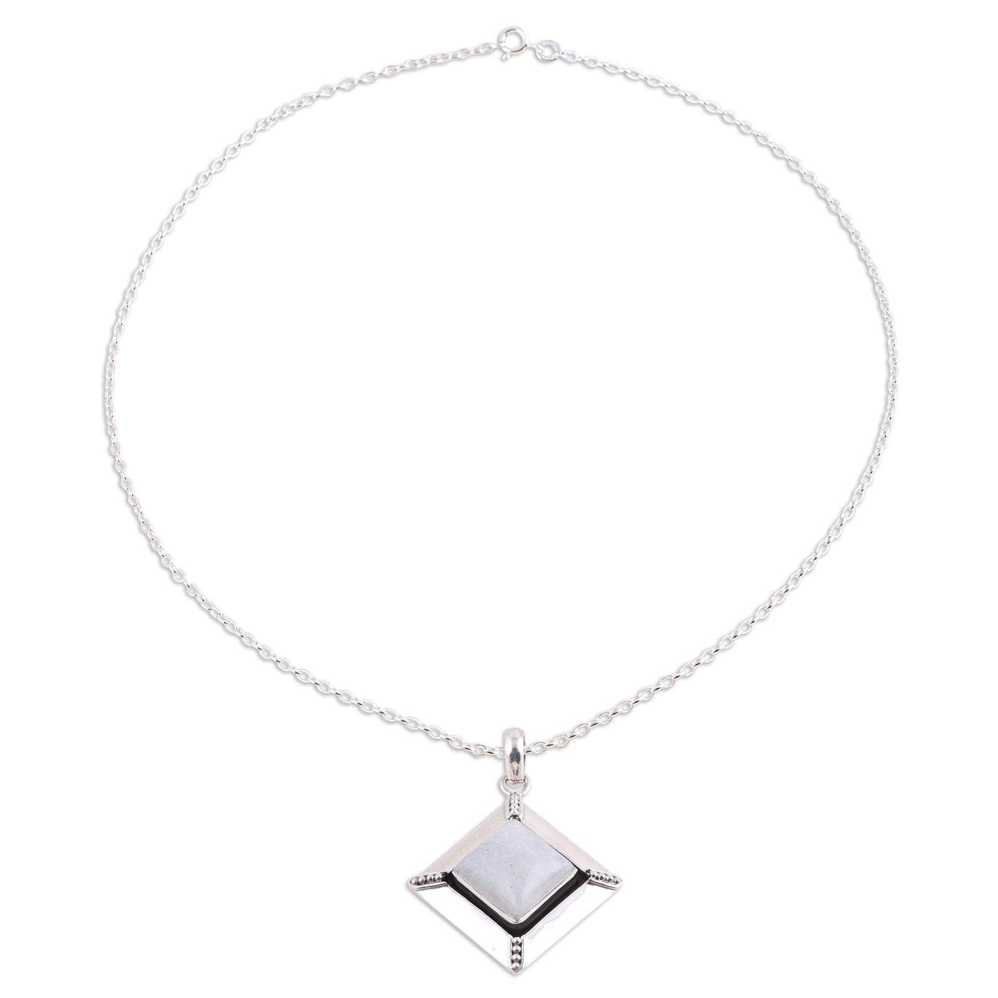 Premium Rainbow Moonstone Sterling Silver Pendant Necklace - Modern Elegance