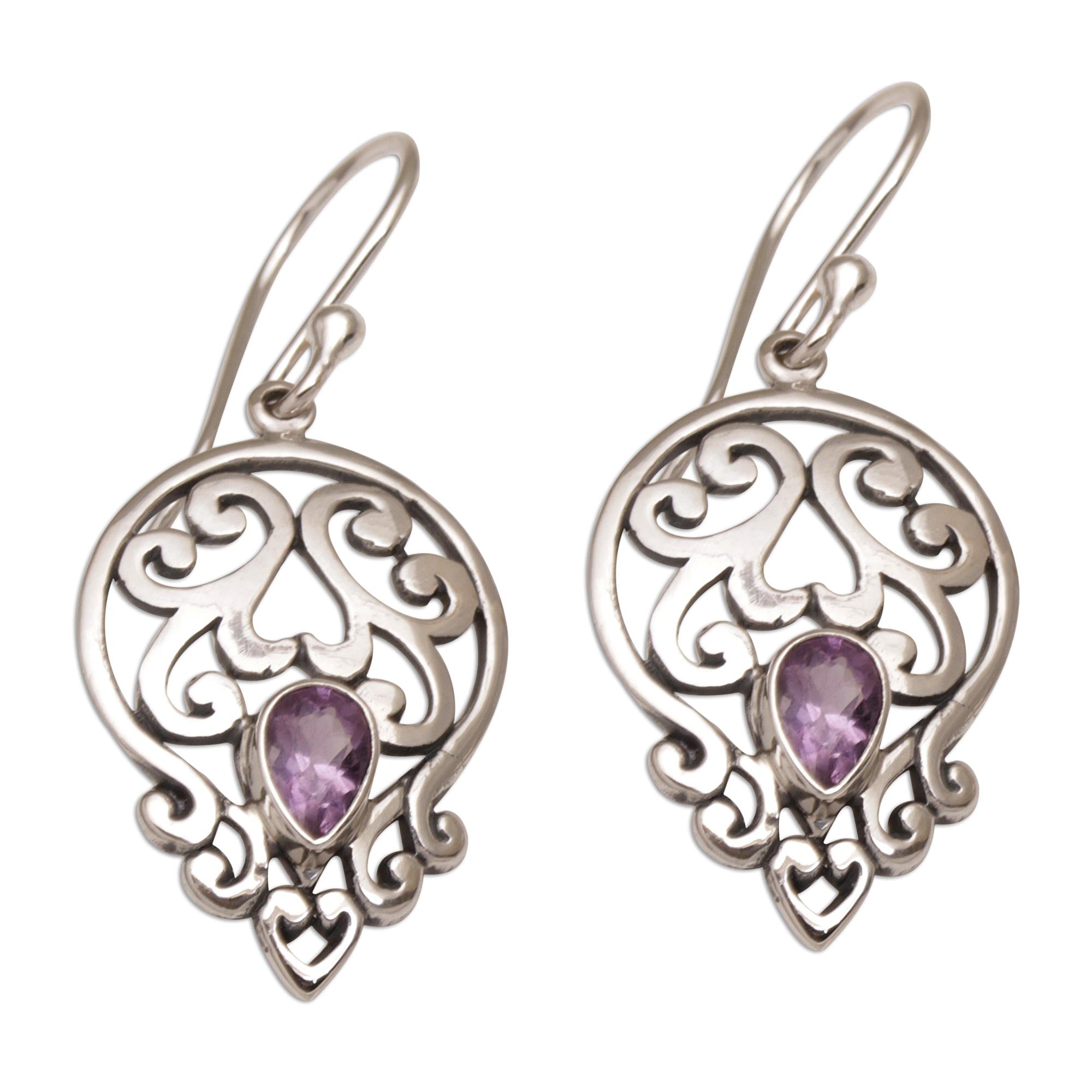 Premium Balinese Amethyst Sterling Silver Dangle Earrings - Lilac Majesty