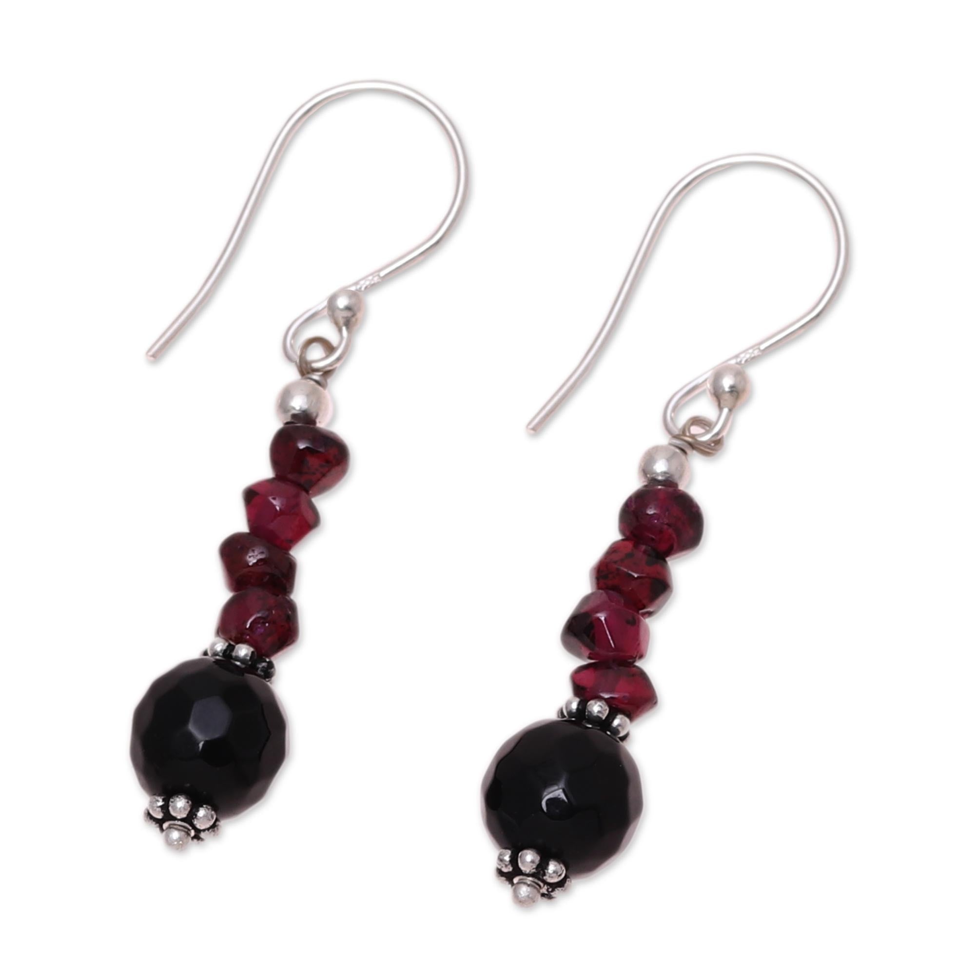 Premium Night of Passion Garnet & Onyx Dangle Earrings