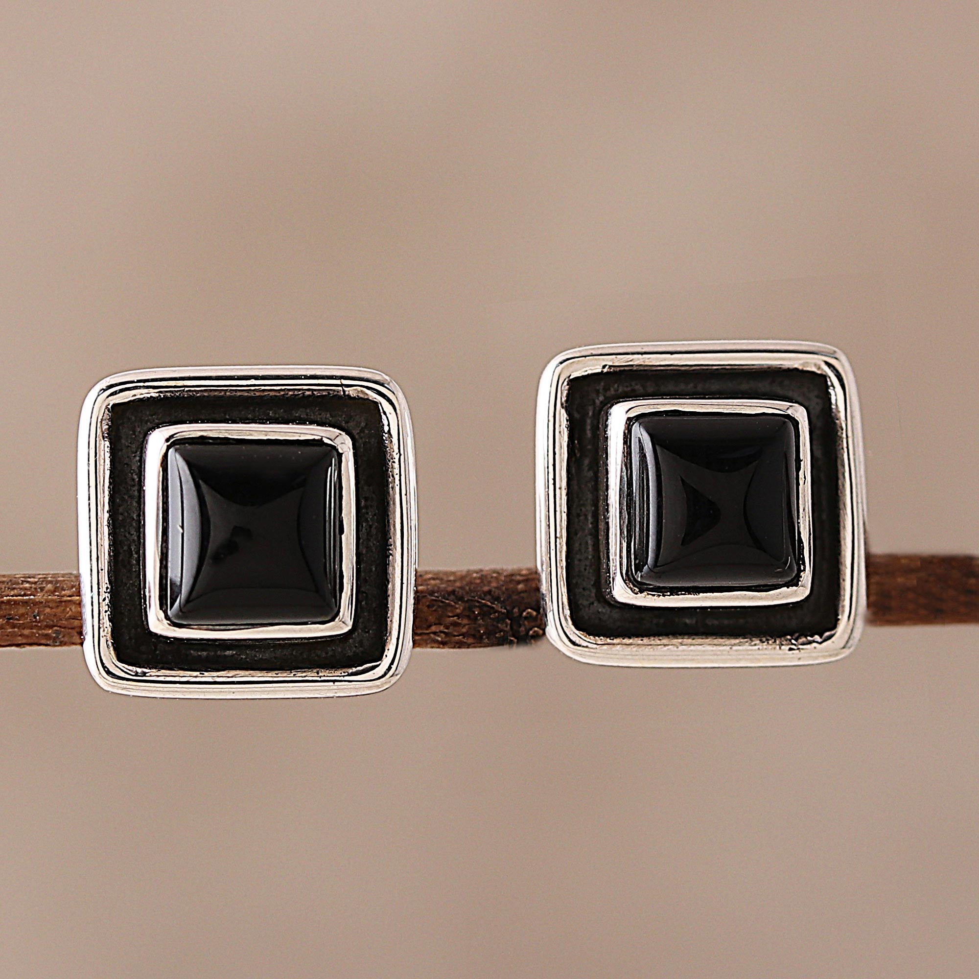 Premium Midnight Onyx Stud Earrings - Handcrafted Sterling Silver Jewelry