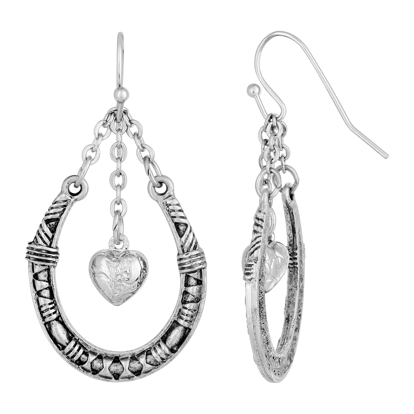 Premium 1928 Jewelry® Pewter Horseshoe Earrings with Dangling Heart