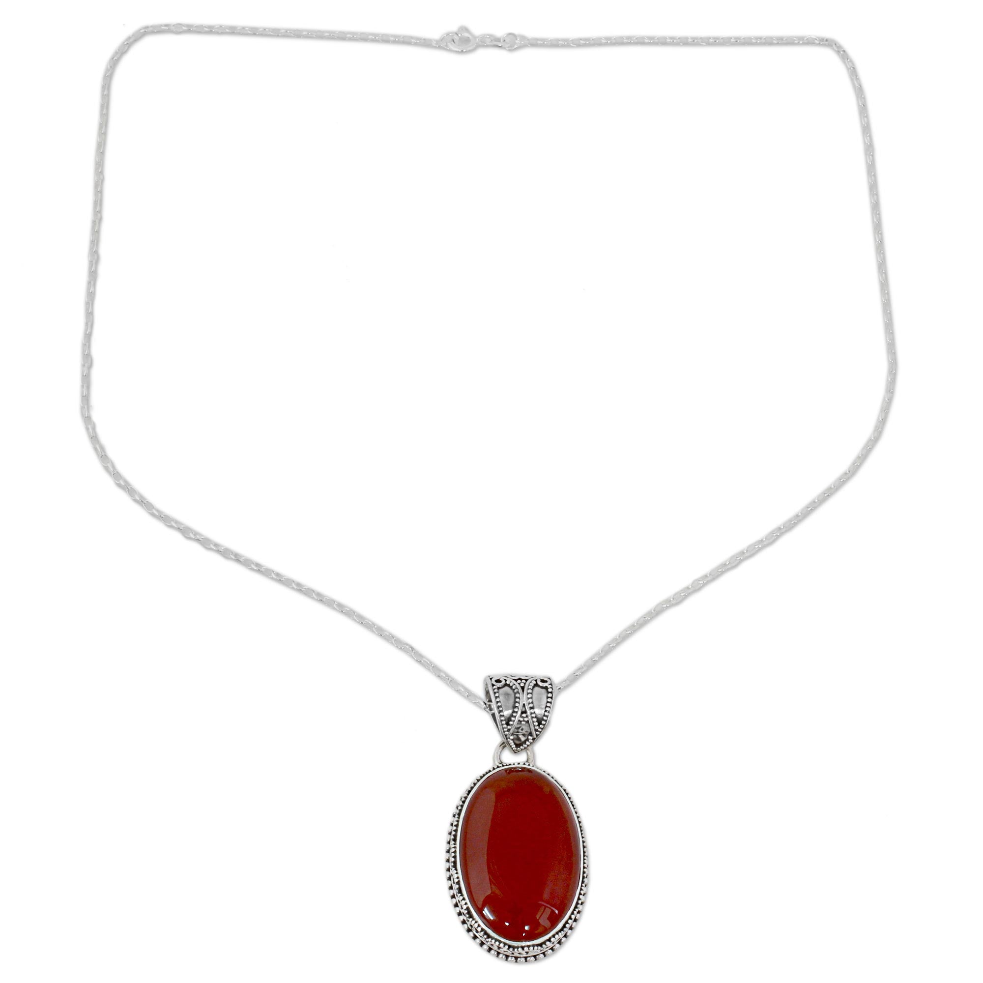 Premium Fiery Glamour Carnelian Silver Pendant Necklace - Handmade Artisan Jewelry