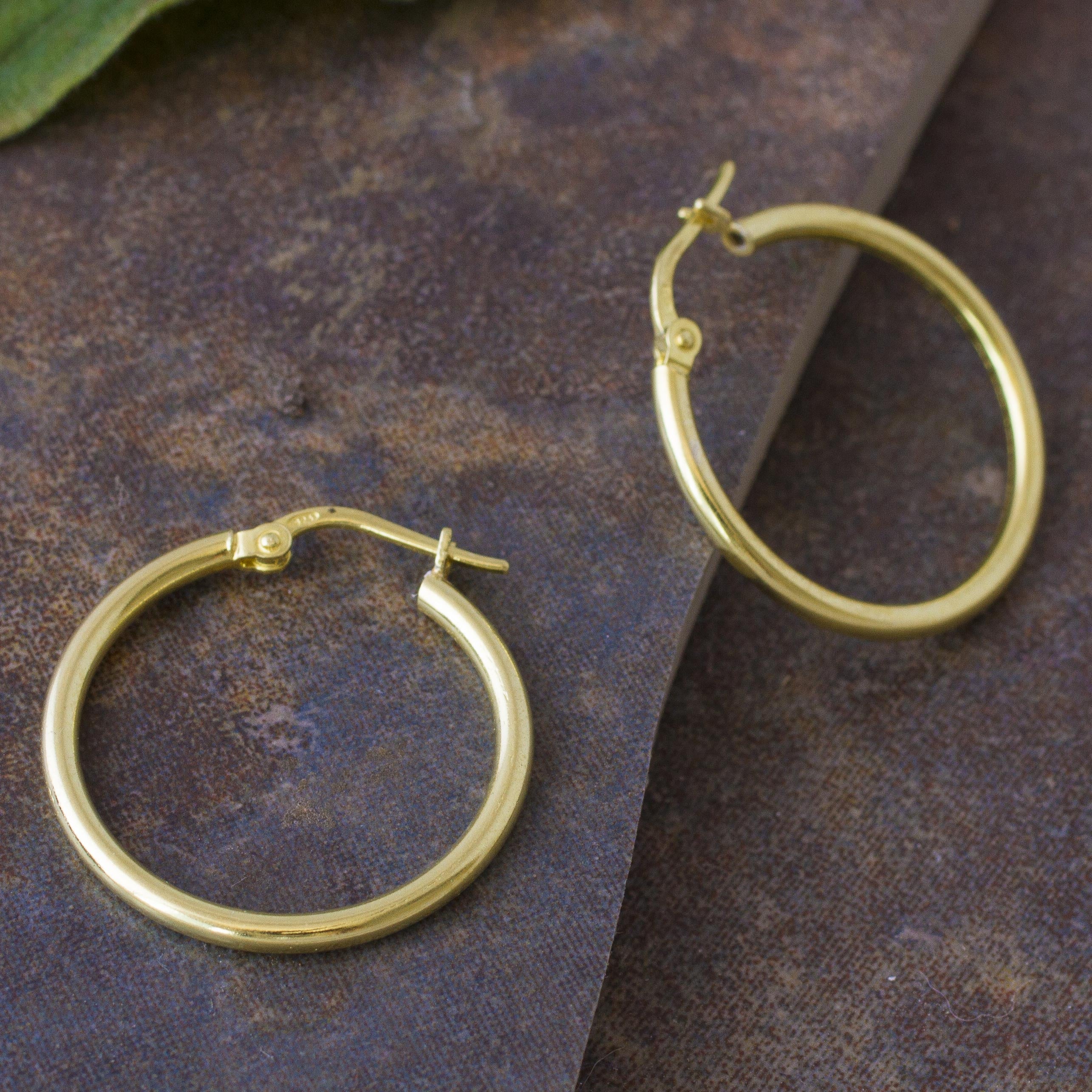 Premium Eternal Gleam 18k Gold Plated Sterling Silver Hoop Earrings - Handcrafted in Peru