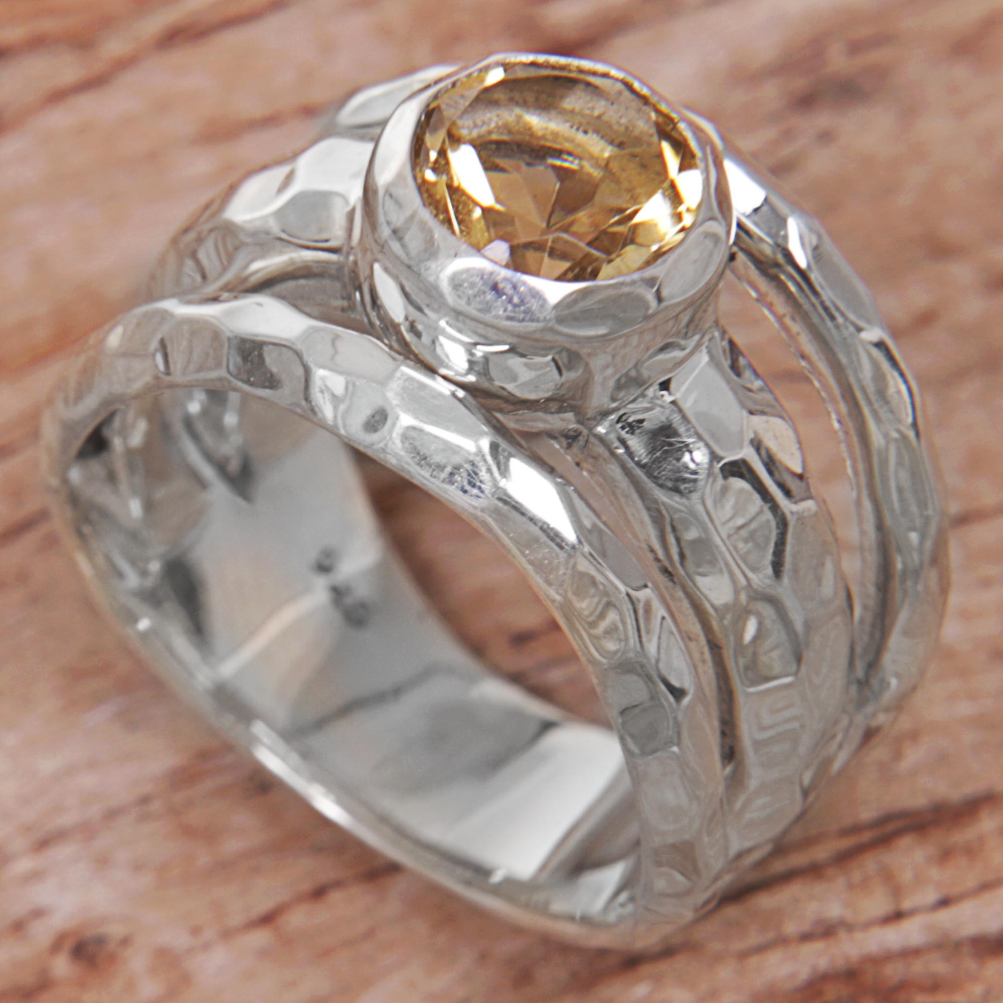 Premium Sterling Silver Citrine Mosaic Ring - Handcrafted in Indonesia