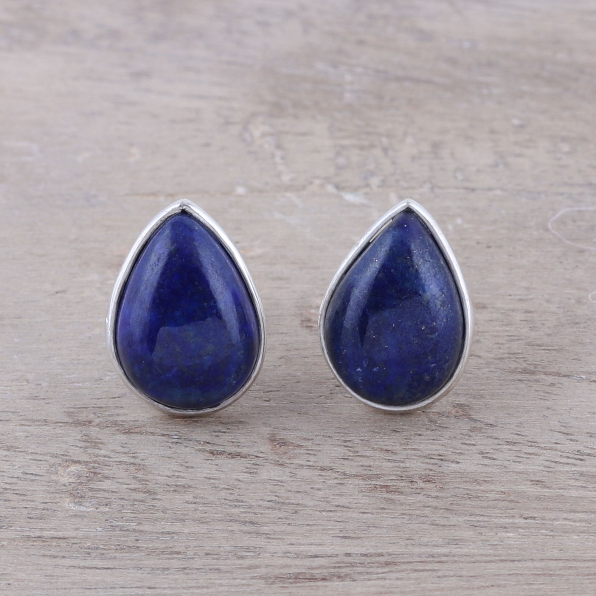 Premium Mystic Tears Lapis Lazuli Sterling Silver Earrings - Handcrafted in India