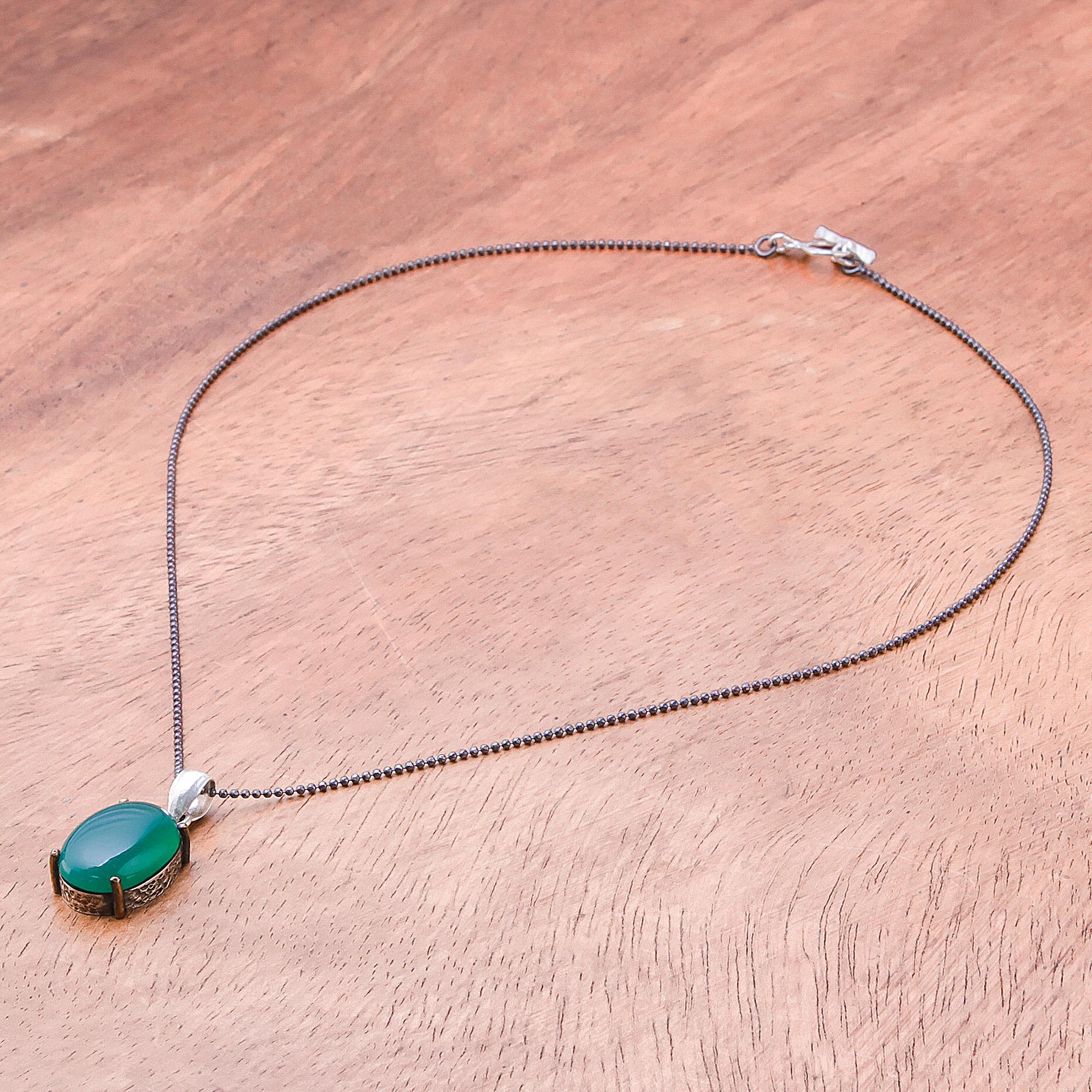 Premium Shamrock Green Onyx & Sterling Silver Pendant Necklace - Handcrafted Elegance