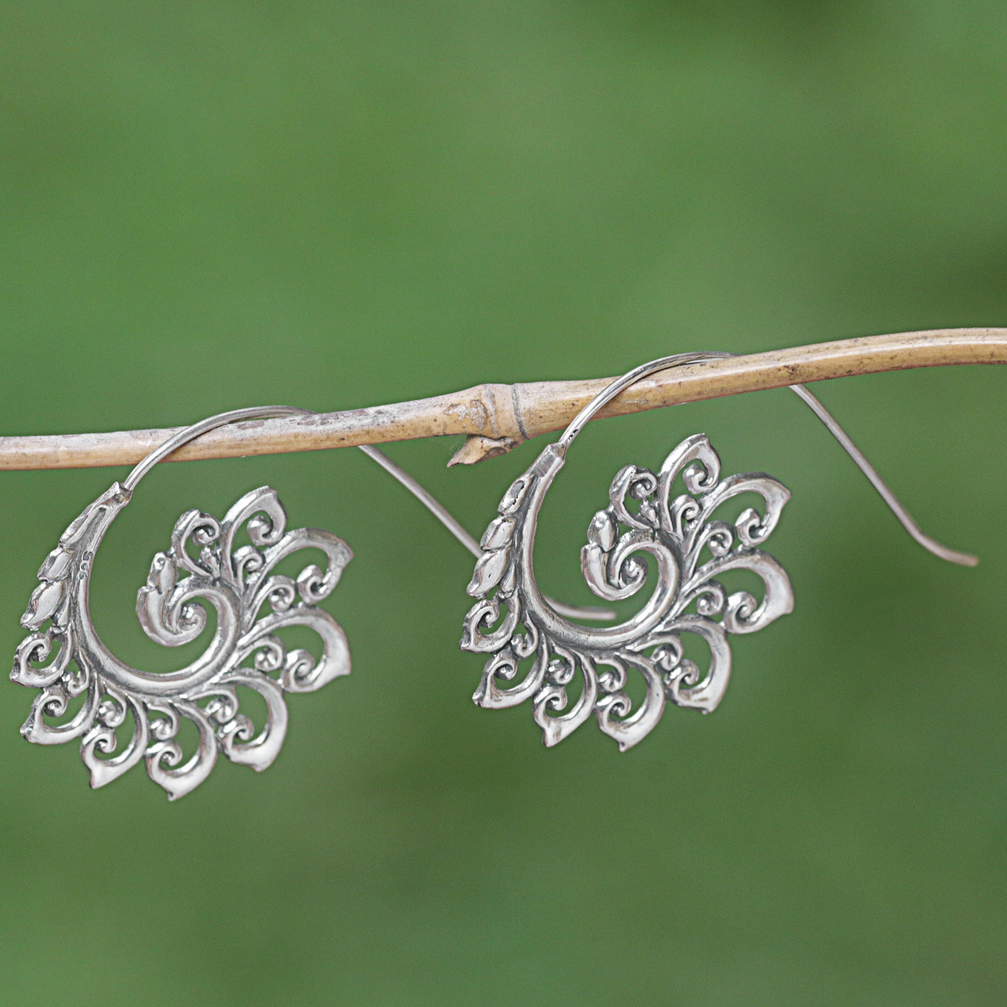 Premium Spiral Buds Sterling Silver Drop Earrings – Handcrafted Balinese Elegance