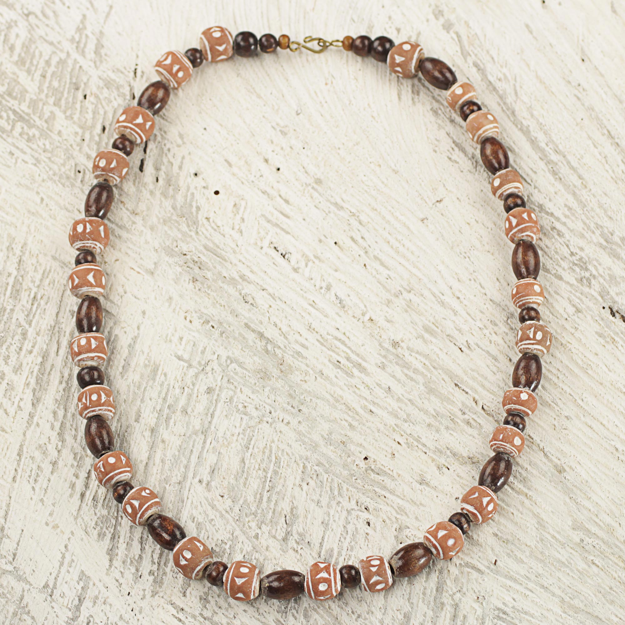 Premium Oheneyire Handcrafted Beaded Necklace - Sese Wood & Terracotta