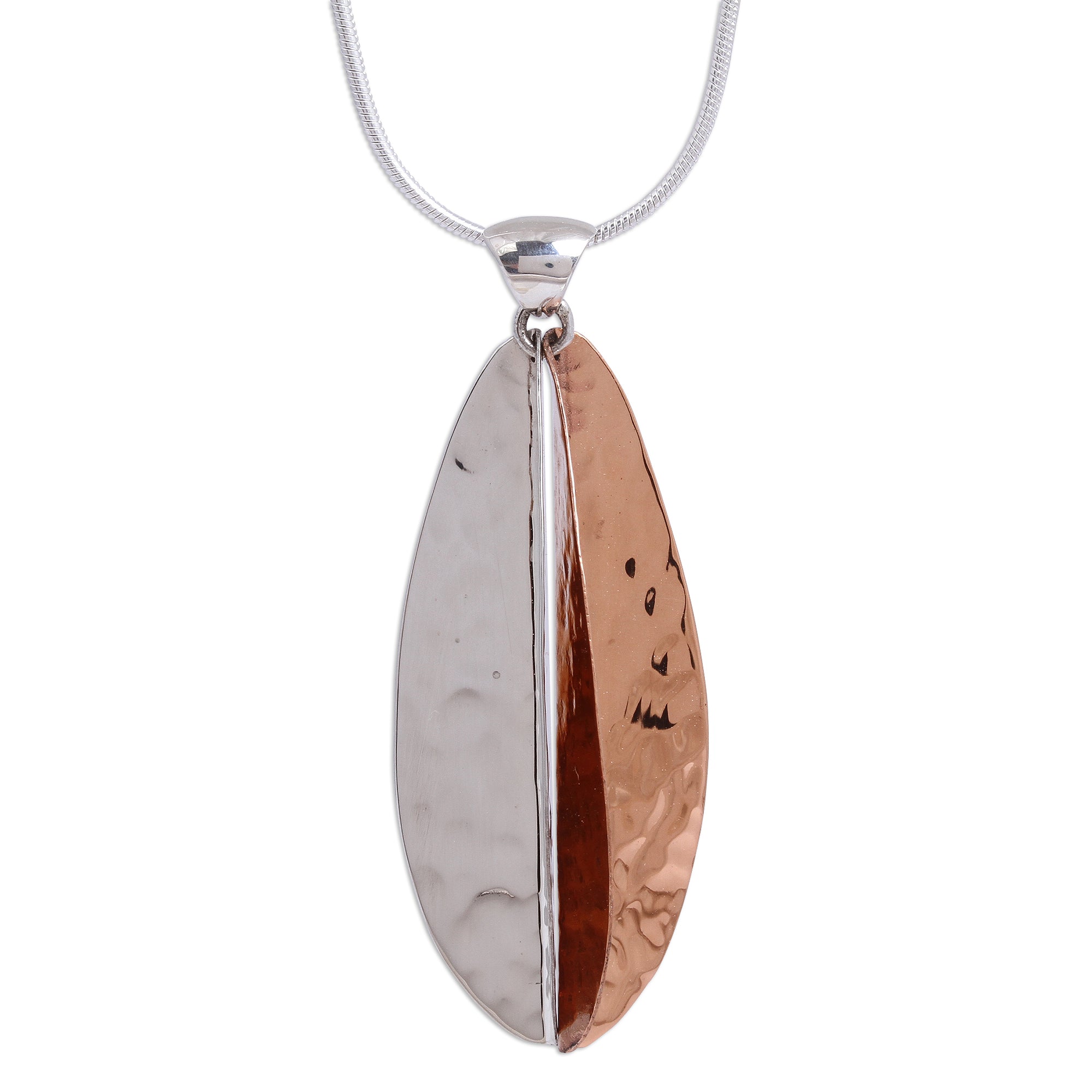 Premium Leaf-Shaped Pendant Necklace - Sterling Silver & Copper Handcrafted Jewelry