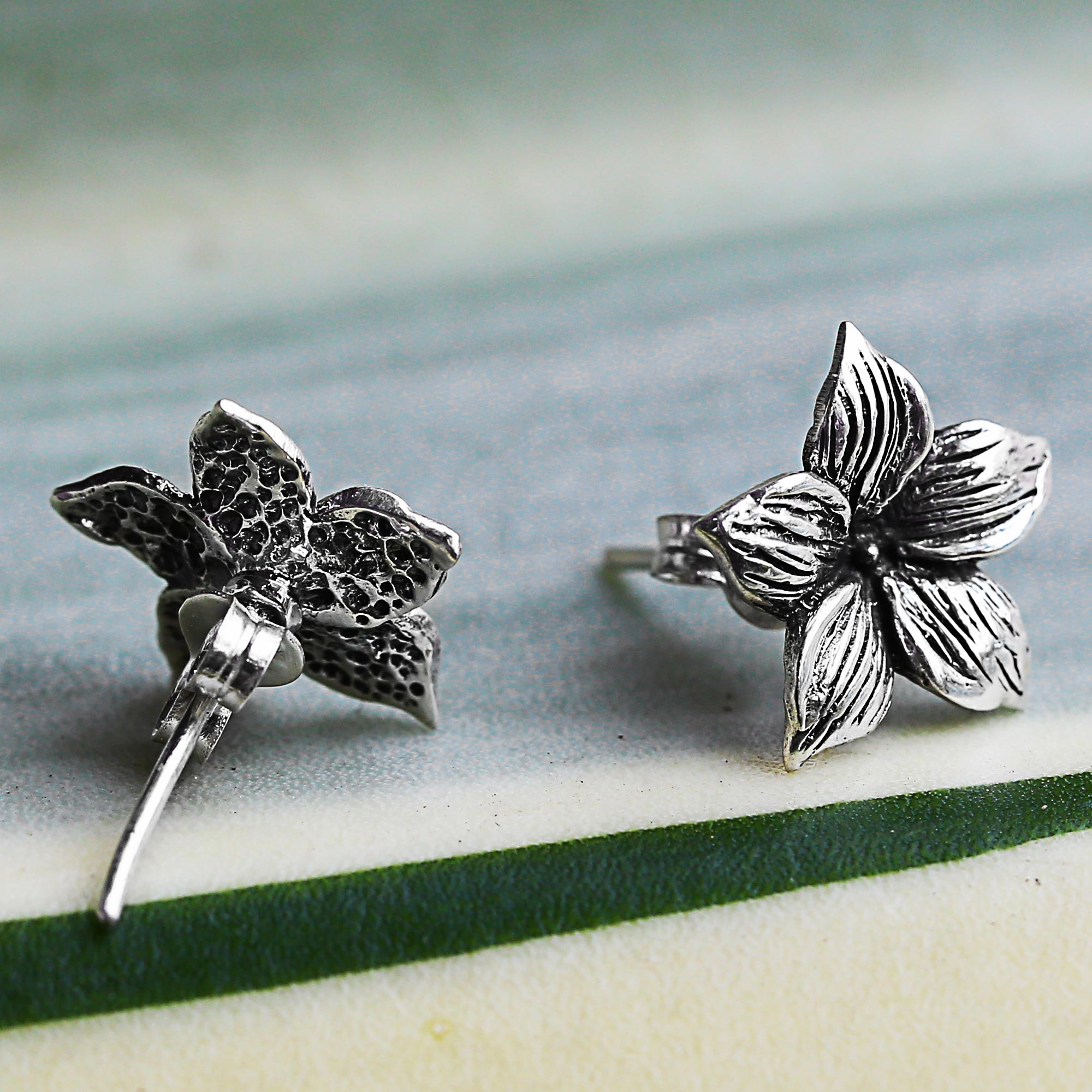 Premium Jasmine Blossom Sterling Silver Stud Earrings – Floral Elegance from Thailand