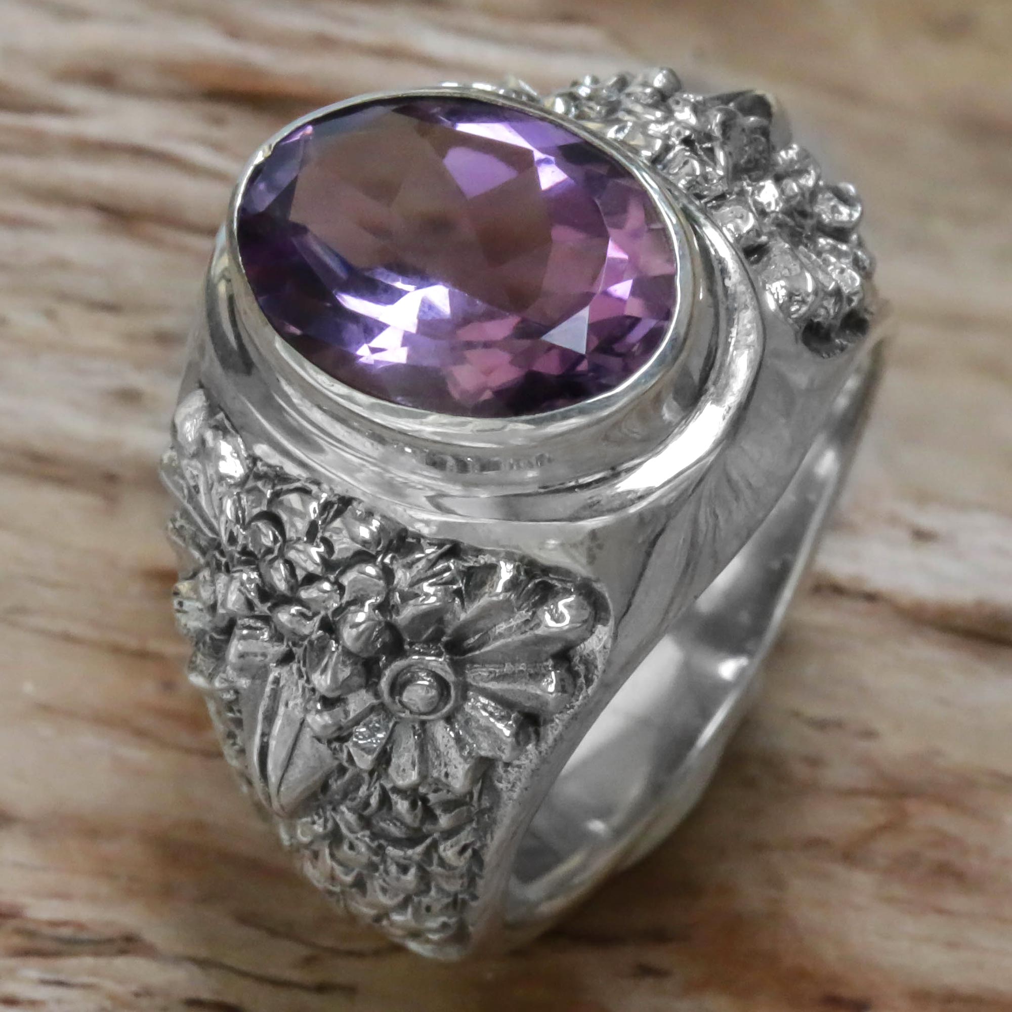 Premium Amethyst Owl Ring by Nyoman Rena