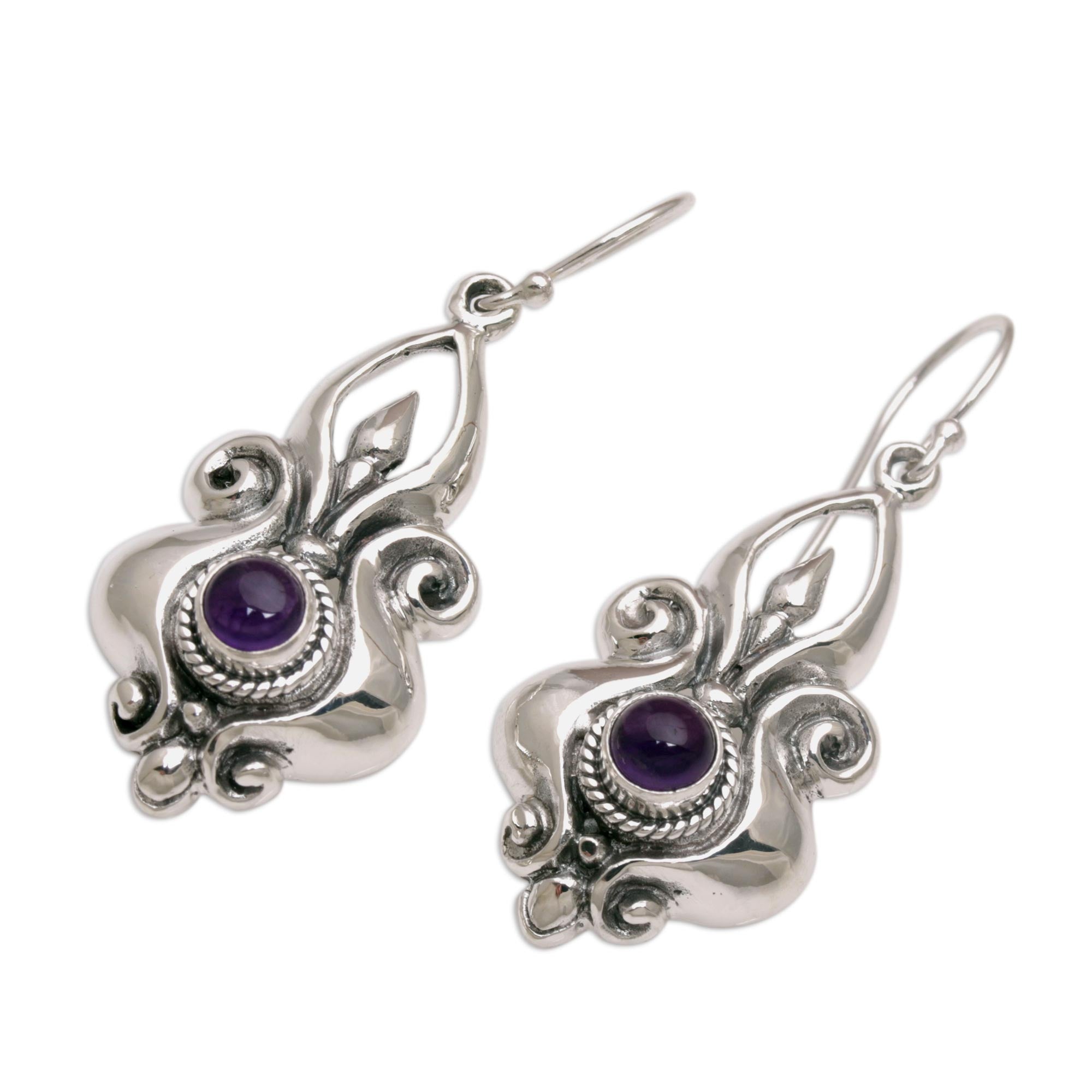 Premium Amethyst Sterling Silver Dangle Earrings – Handcrafted Elegance from Indonesia