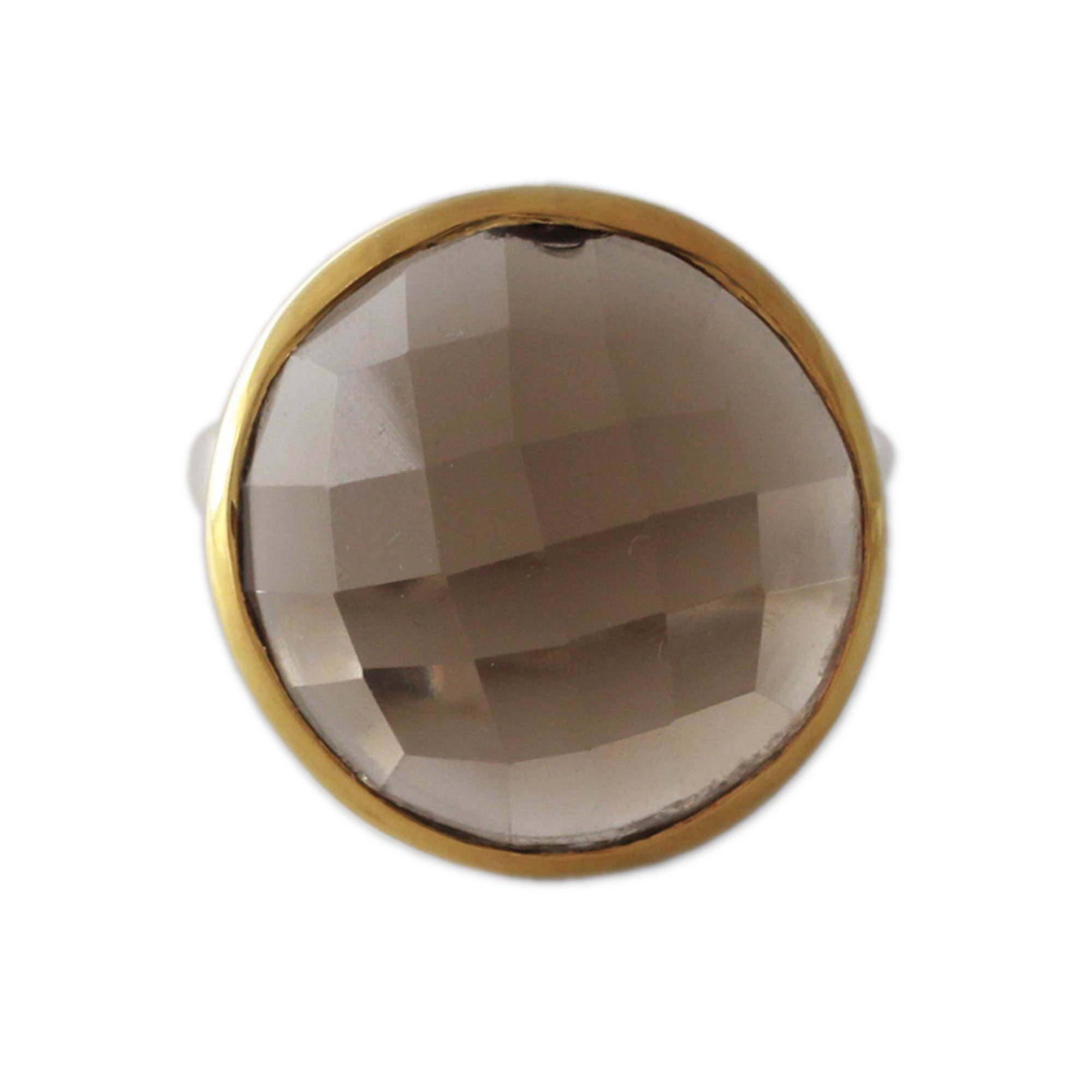 Ultimate Elegance Smoky Quartz Cocktail Ring - Sterling Silver & 18k Gold Accent