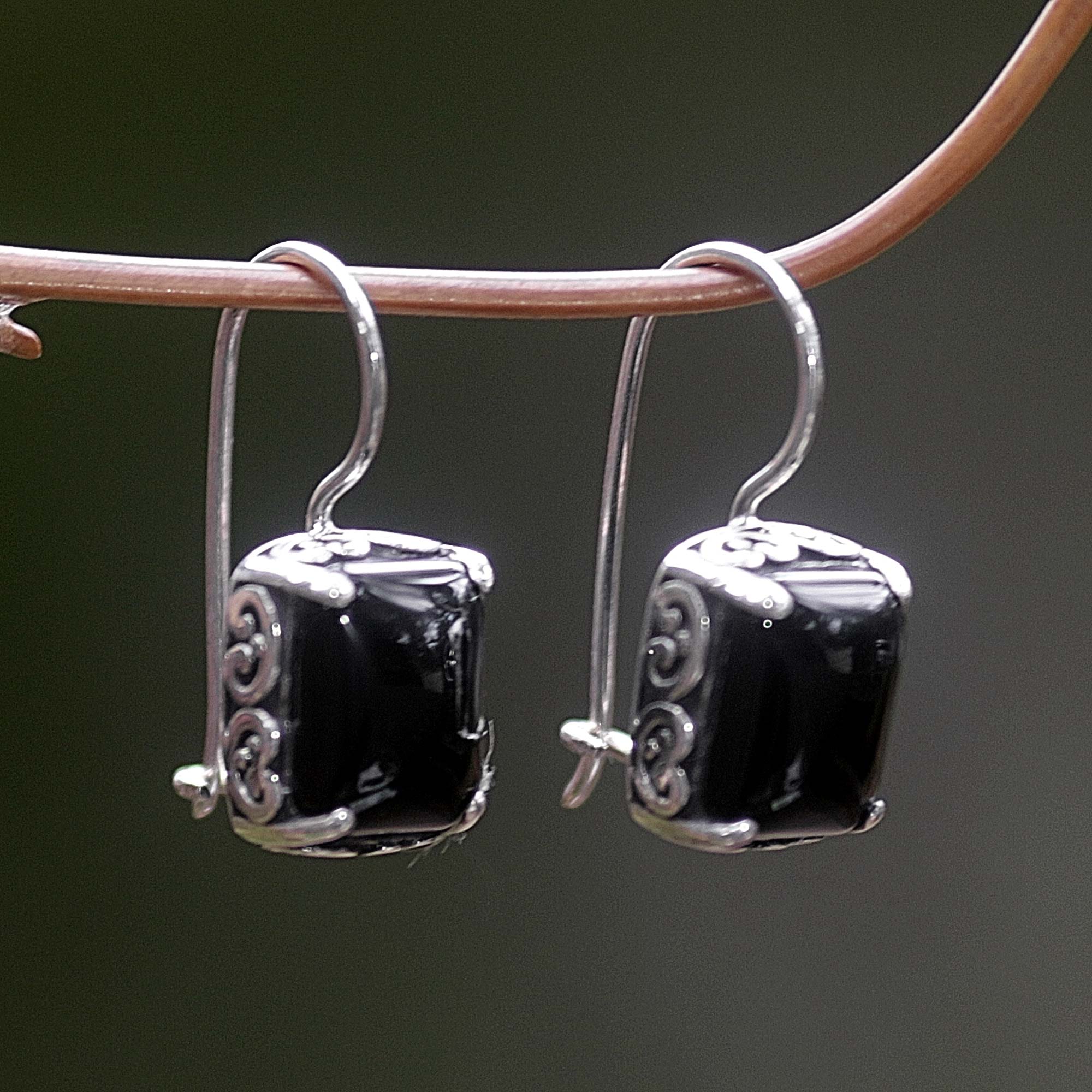 Premium Imagine Onyx Sterling Silver Drop Earrings - Handcrafted Elegance