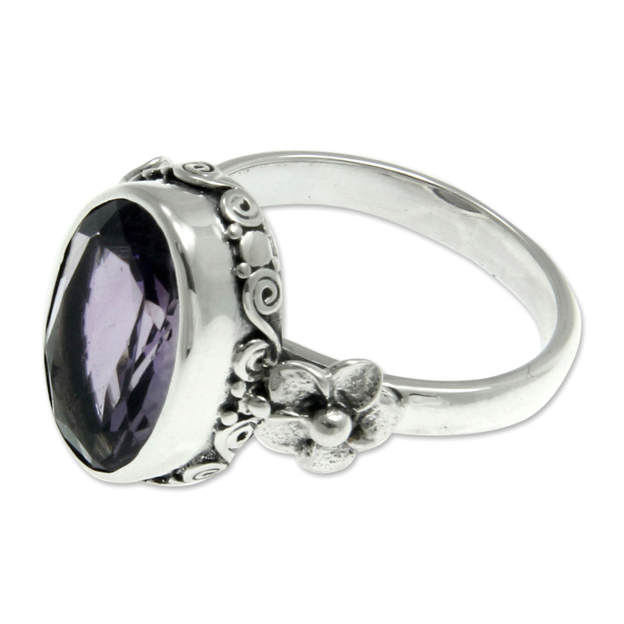 Premium Frangipani Allure Handcrafted Floral Ring - Amethyst Elegance