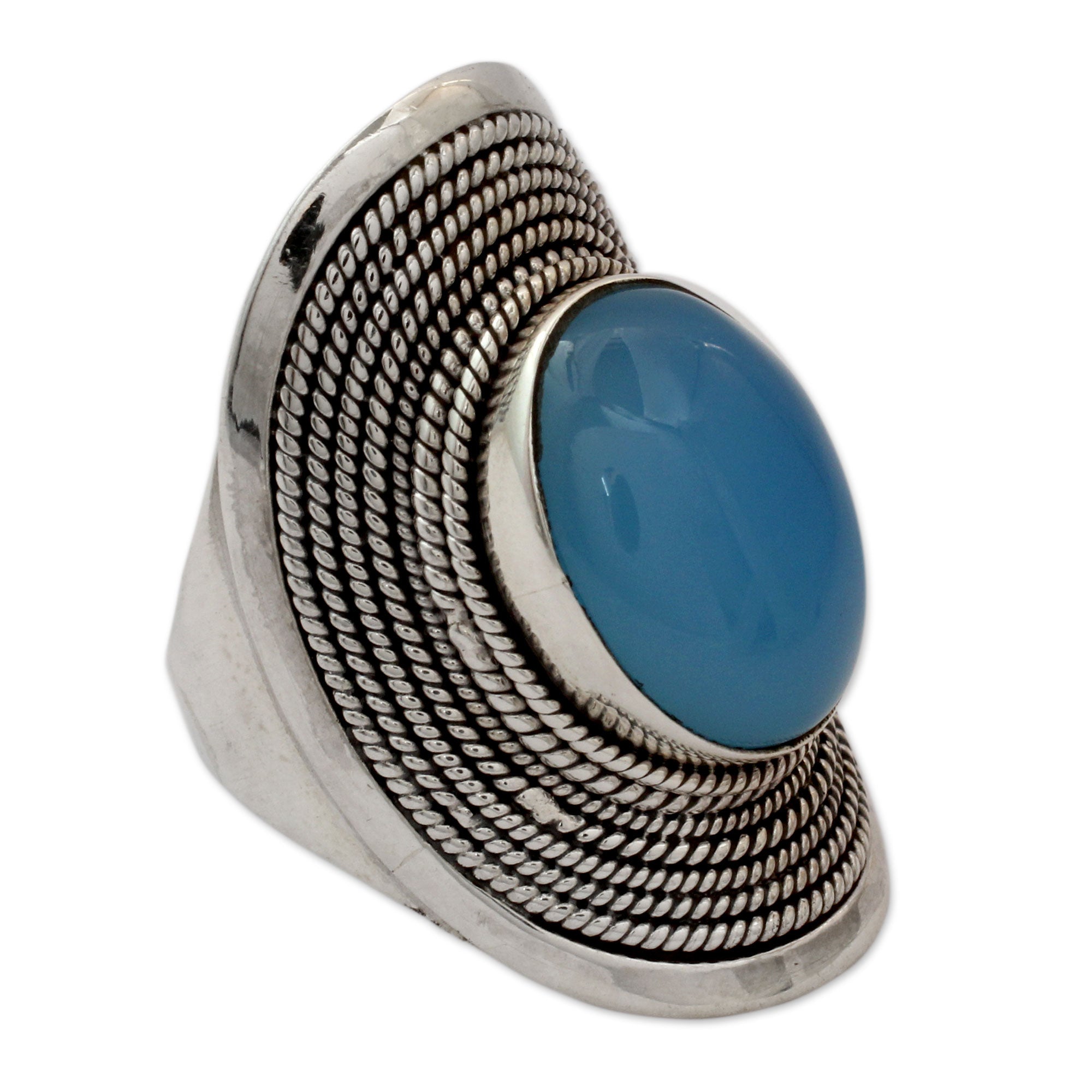 Premium Jaipur Skies Sterling Silver Chalcedony Ring – Handcrafted Elegance from India