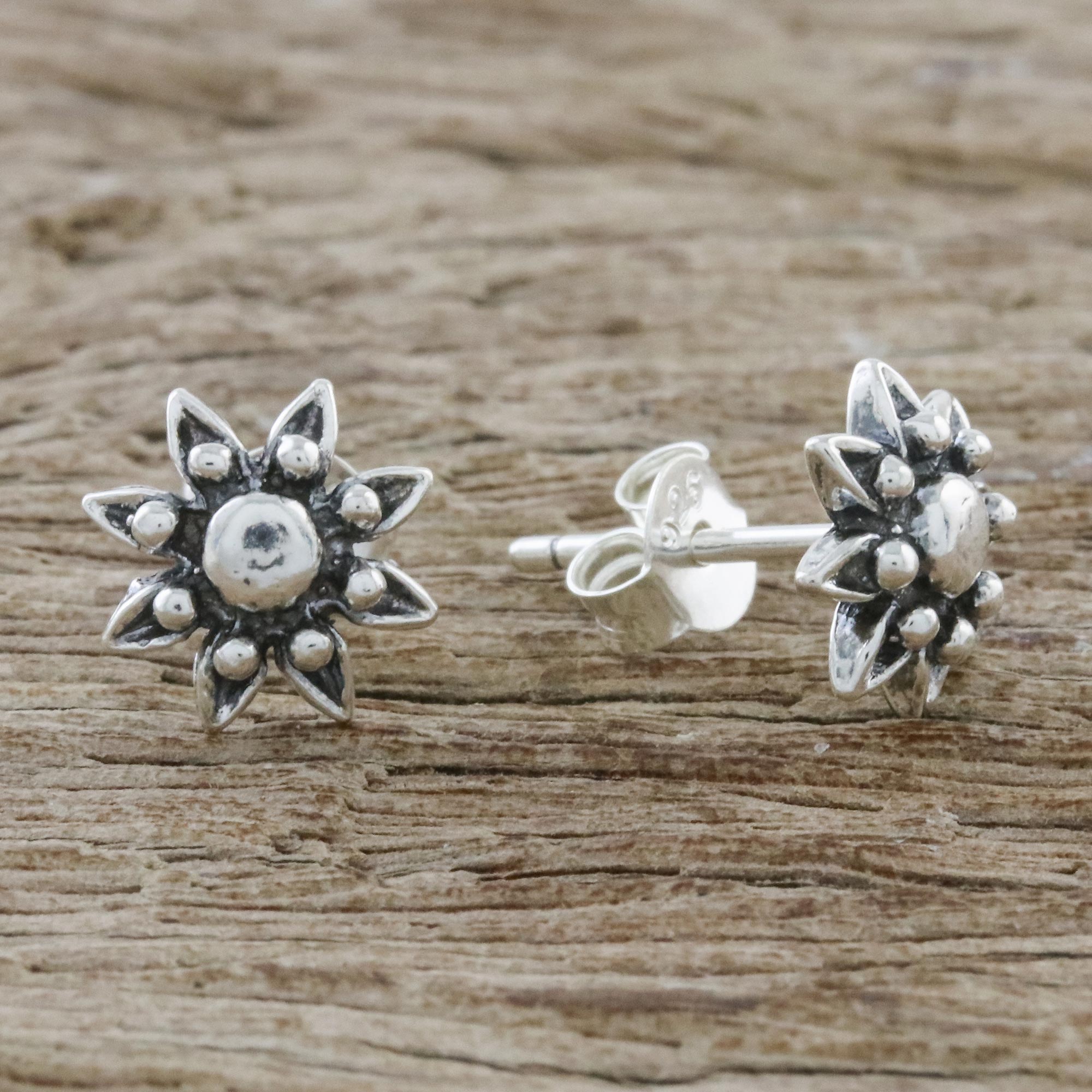 Premium Floral Elegance: Sterling Silver Stud Earrings from Thailand