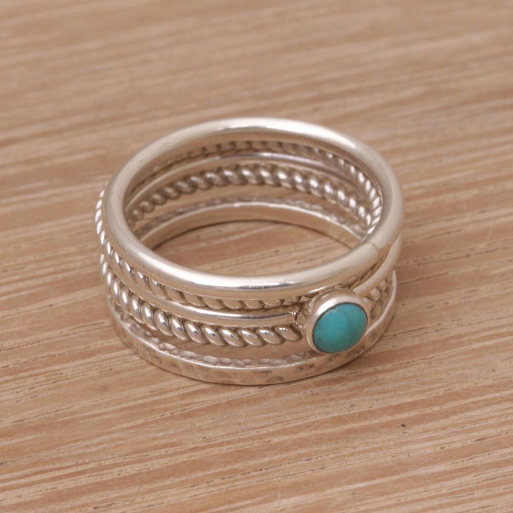 Premium Alignment Handmade 925 Sterling Silver Turquoise Stacking Ring Set