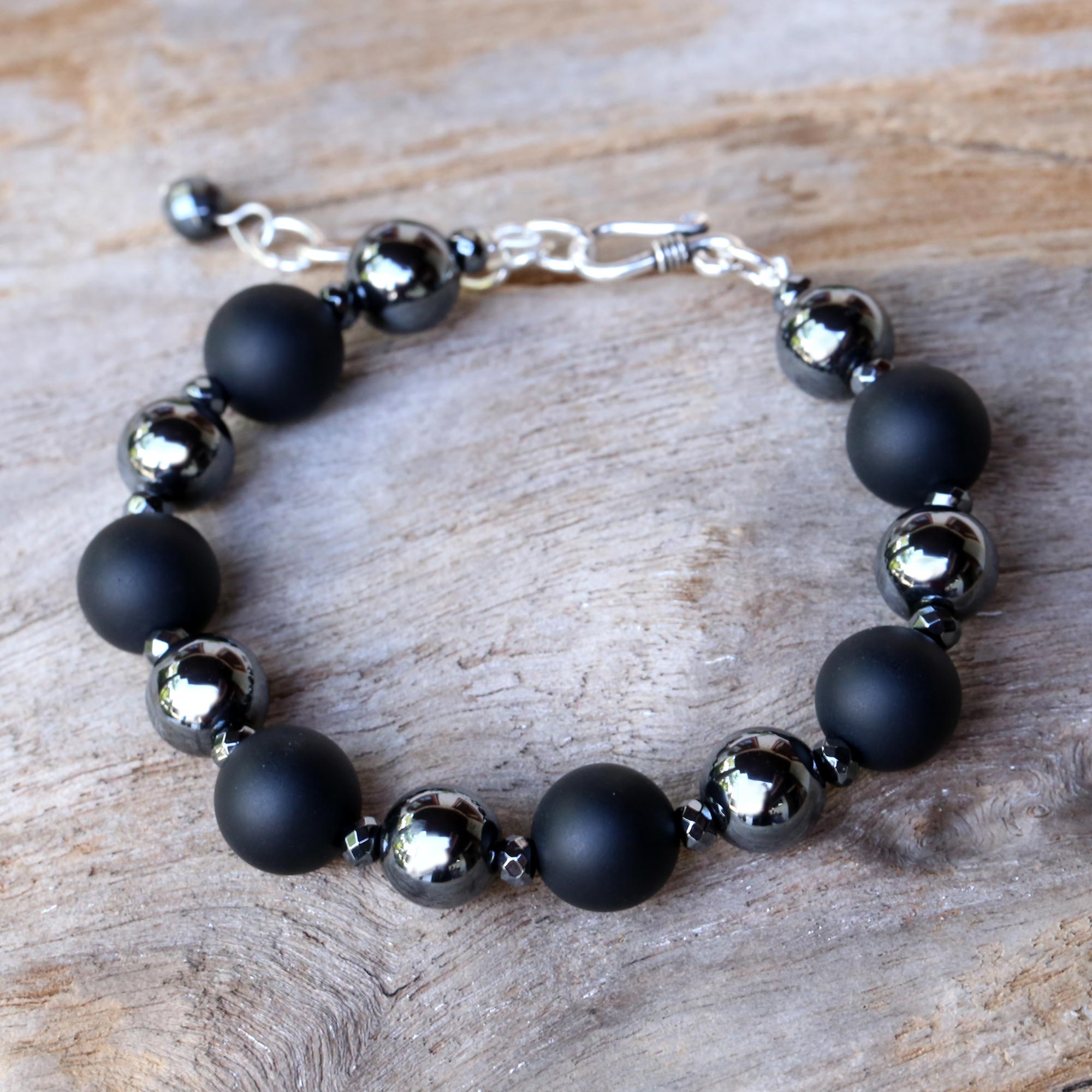 Premium Dark Cosmos Onyx & Hematite Bracelet – Handcrafted by Thai Artisans