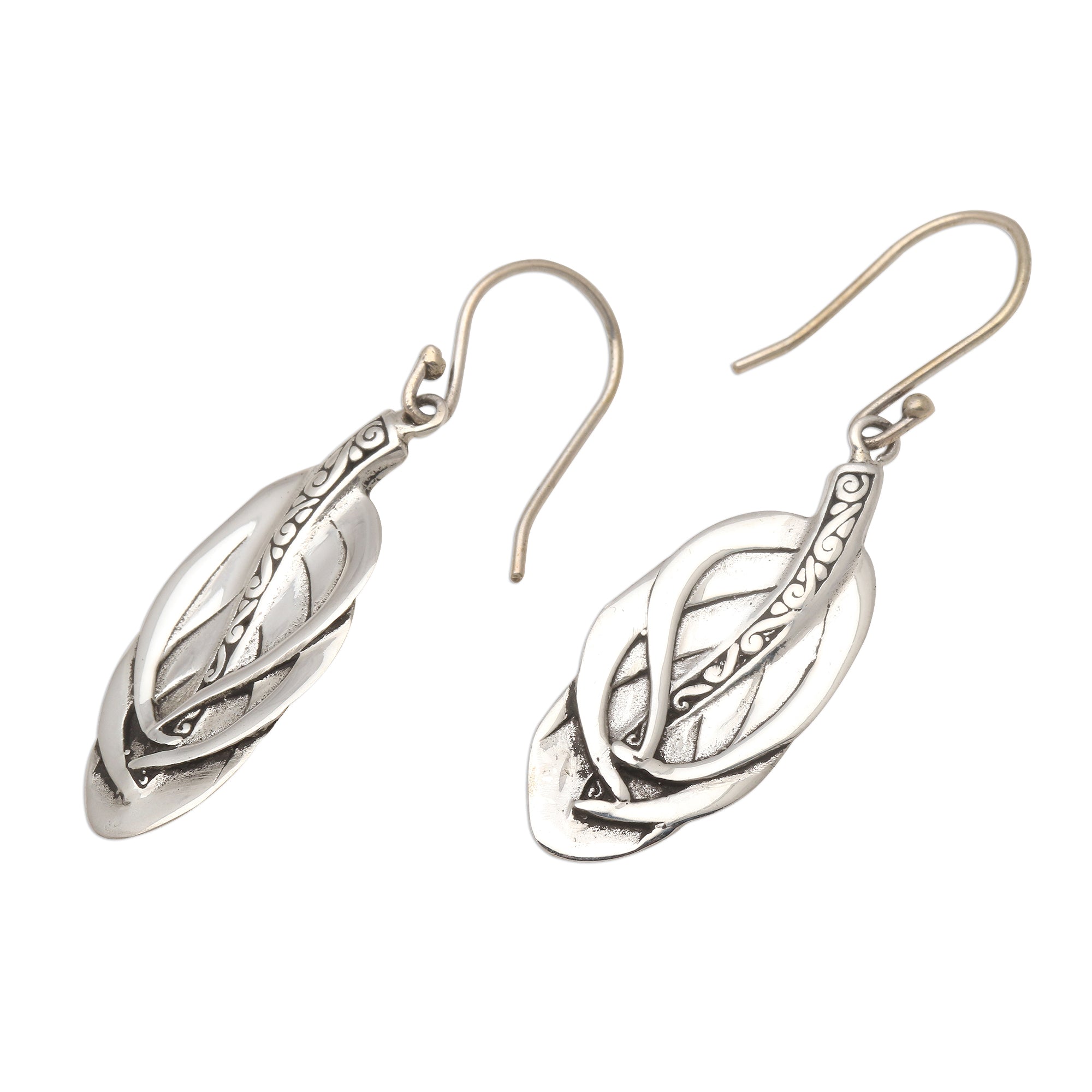 Premium Tufted Feathers Sterling Silver Dangle Earrings - Handcrafted in Bali