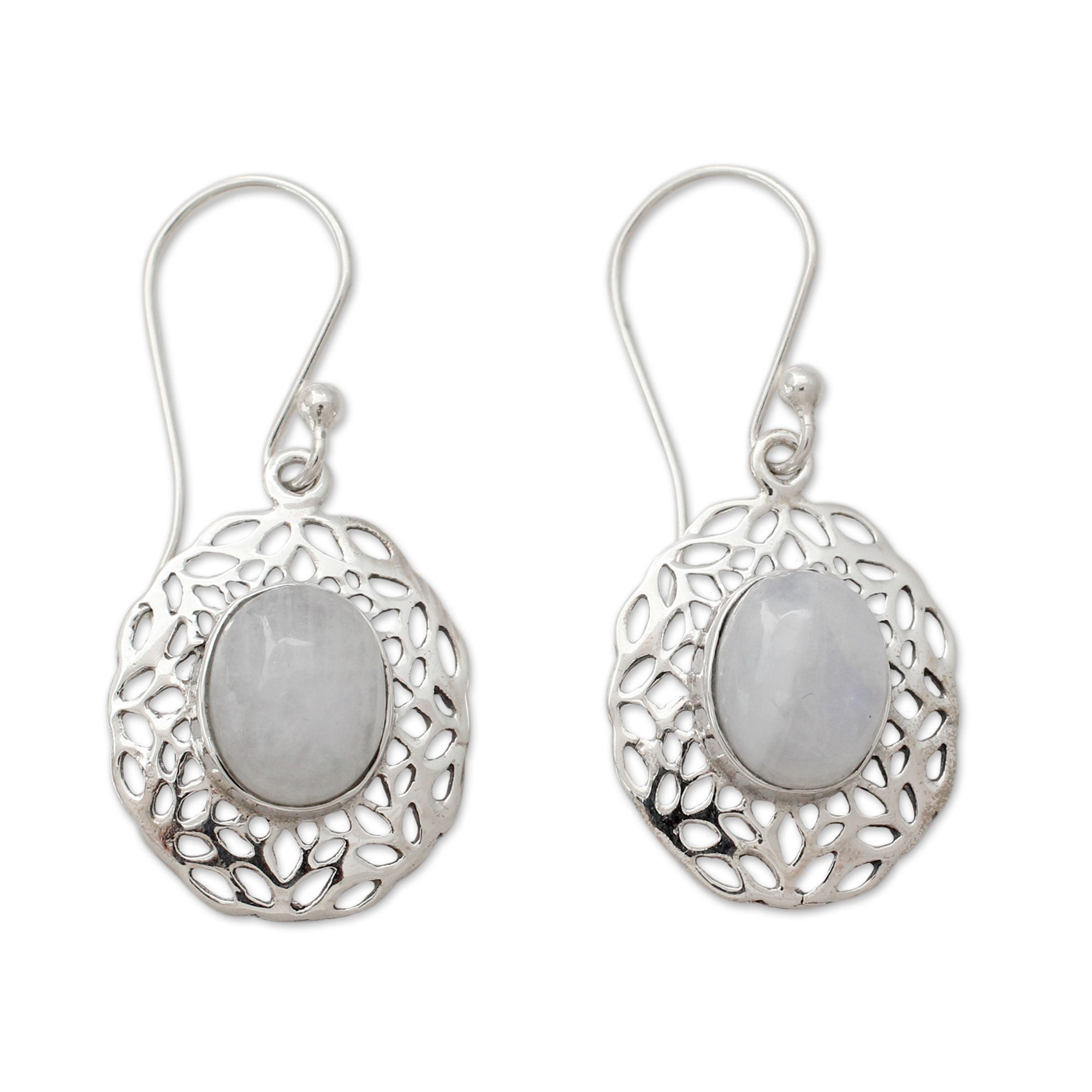 Premium Handcrafted Rainbow Moonstone Earrings with Sterling Silver Halo