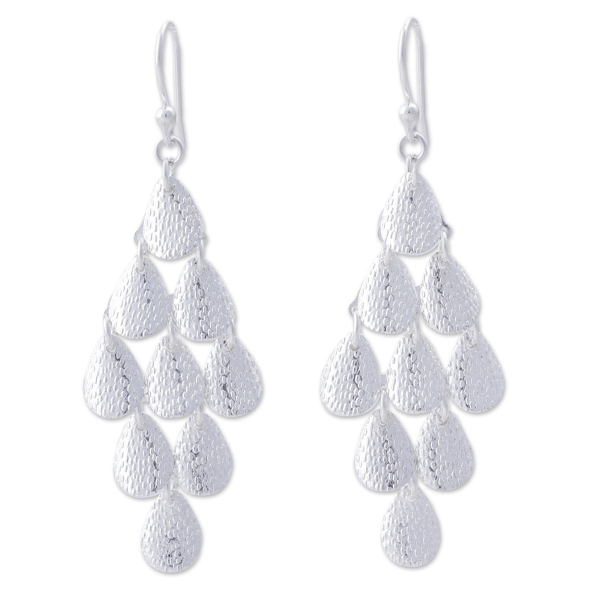 Premium Rain Sterling Silver Chandelier Earrings - Handcrafted Elegance