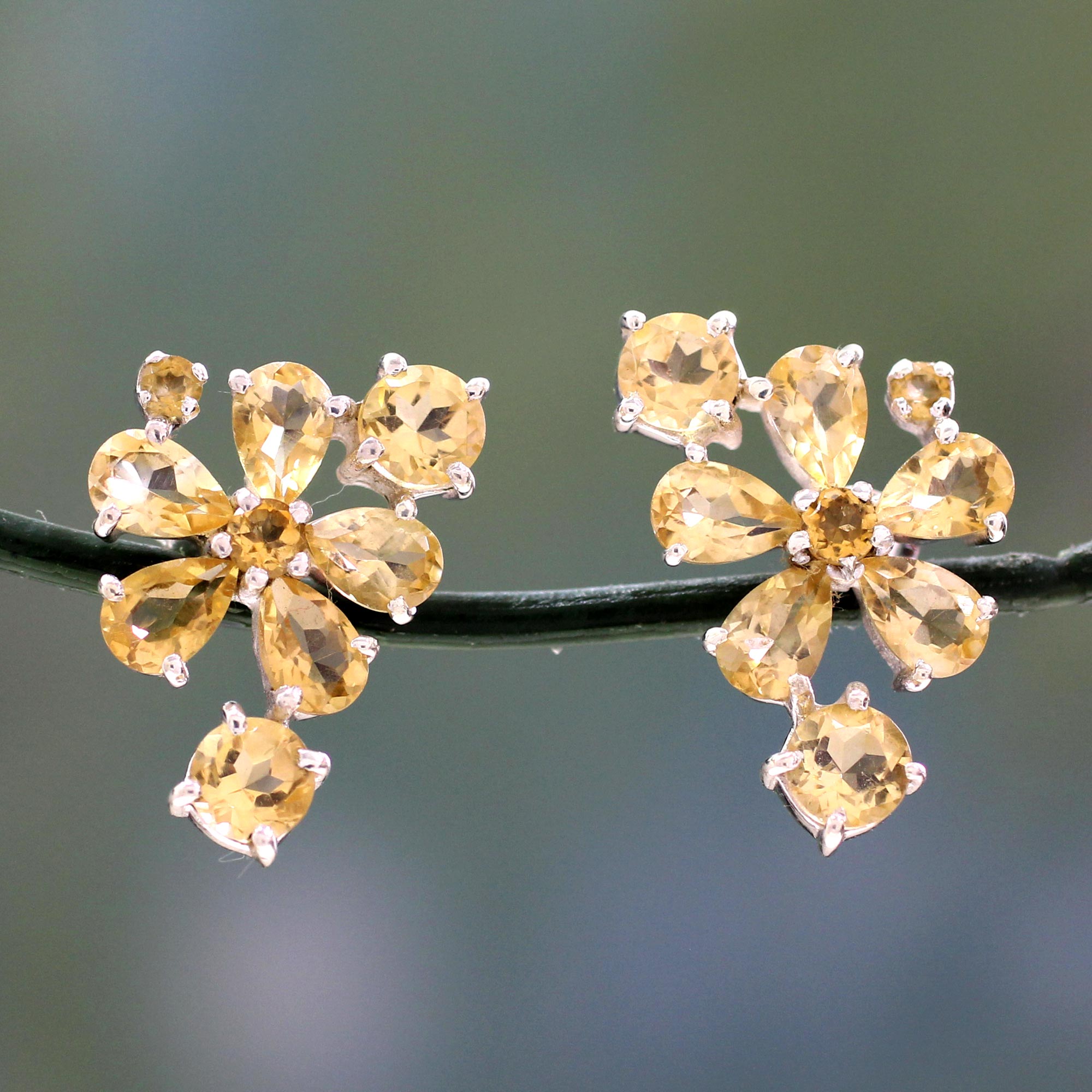 Premium Sunshine Petals Handmade Citrine Earrings – Sterling Silver Floral Design