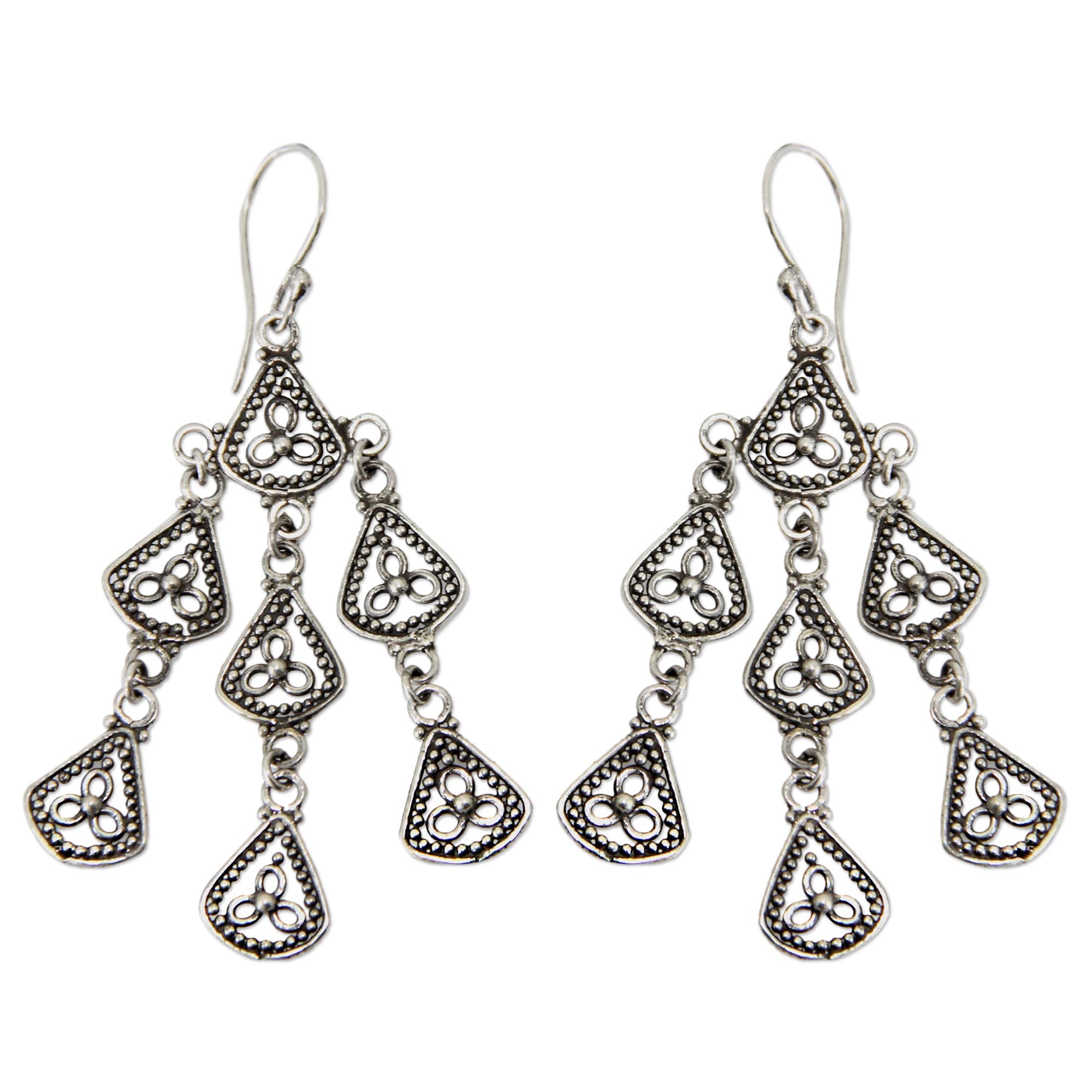 Premium Bali Belle Sterling Silver Chandelier Earrings - Antique Elegance