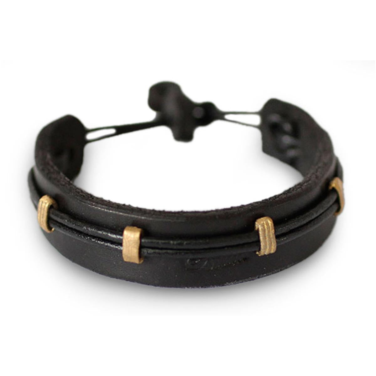 Premium Men's Black Leather Bracelet - Handcrafted in Ghana