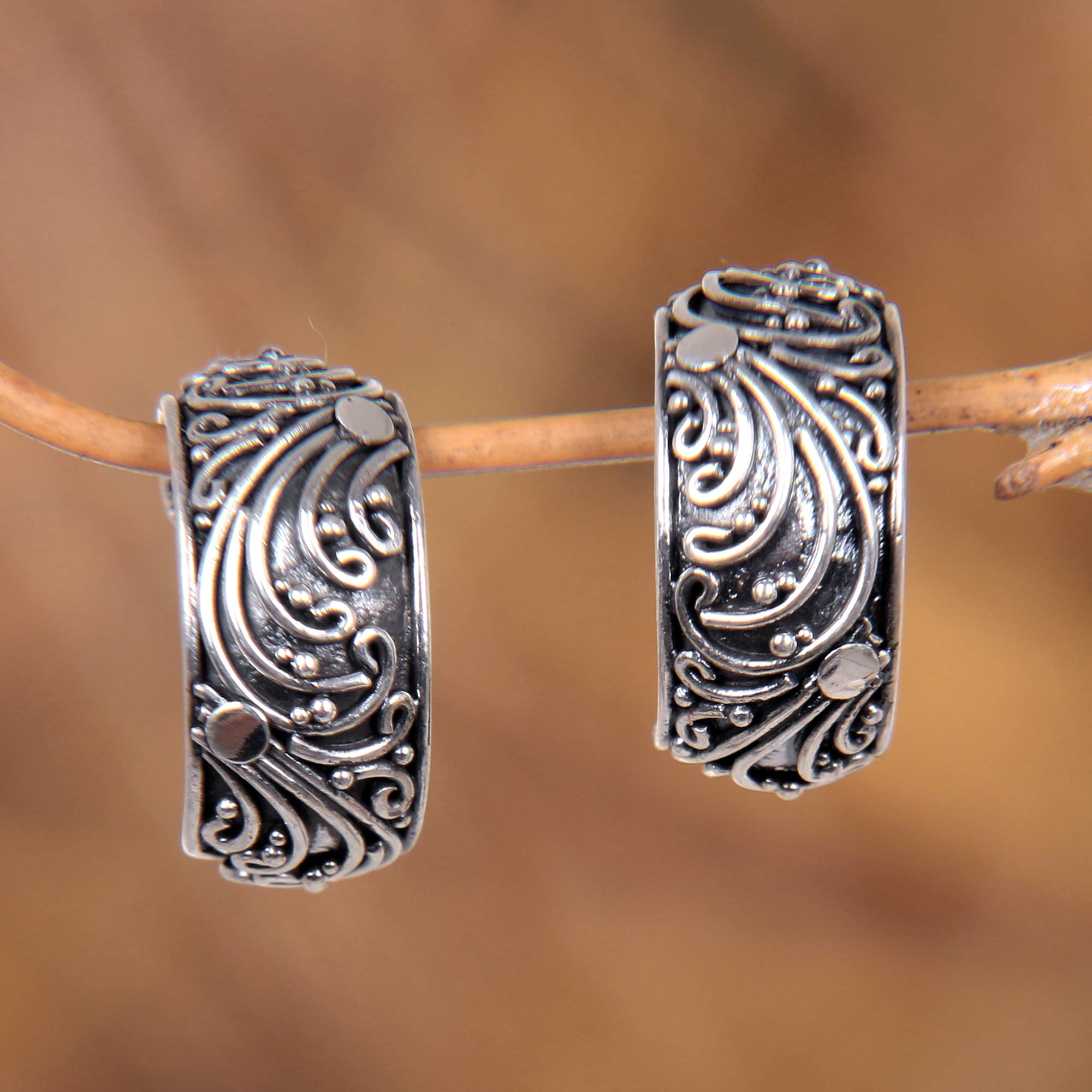 Premium Bali-Inspired Sterling Silver Half Hoop Earrings by Wayan Asmana