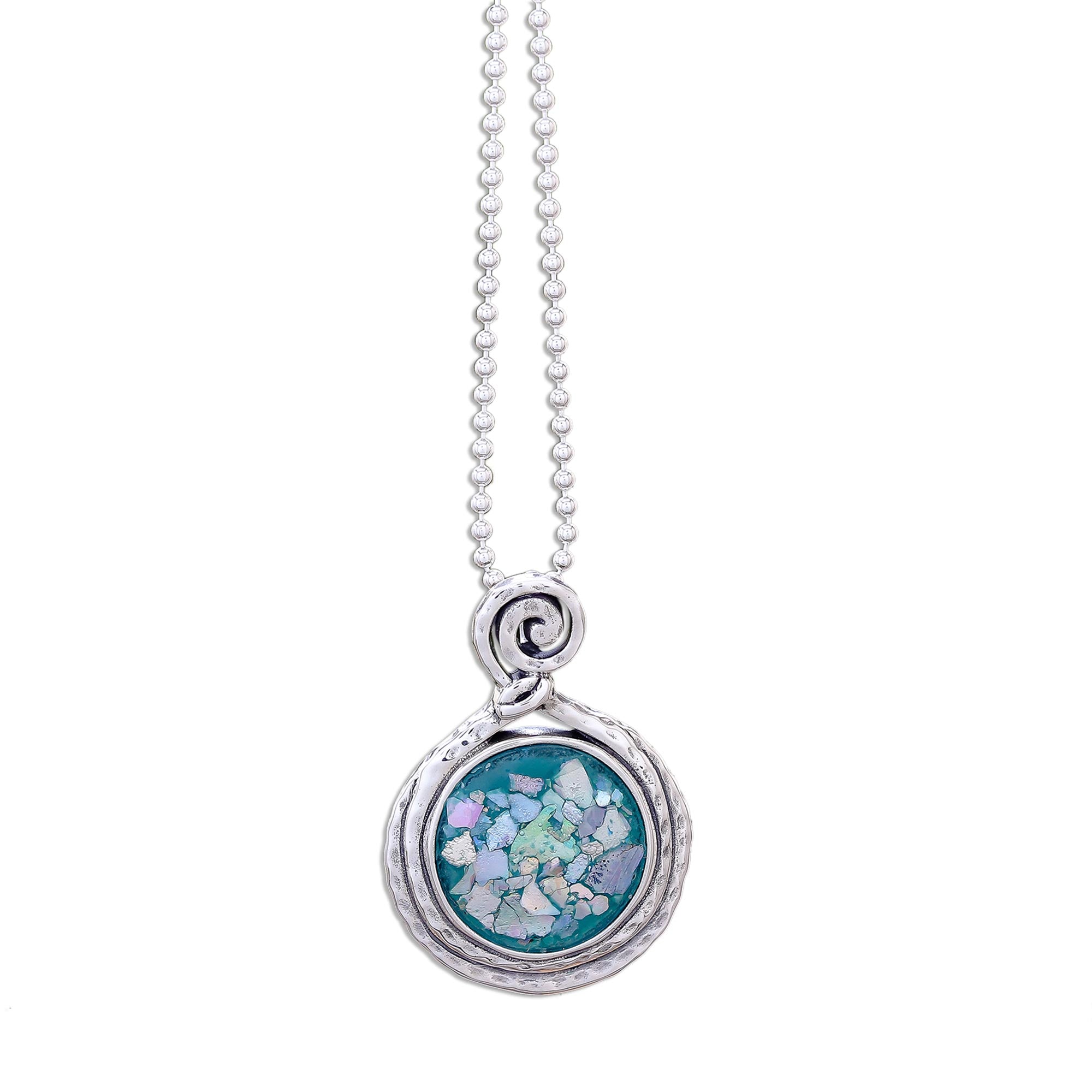 Premium Glittering Moon Artisan Necklace - Ancient Roman Glass & Sterling Silver