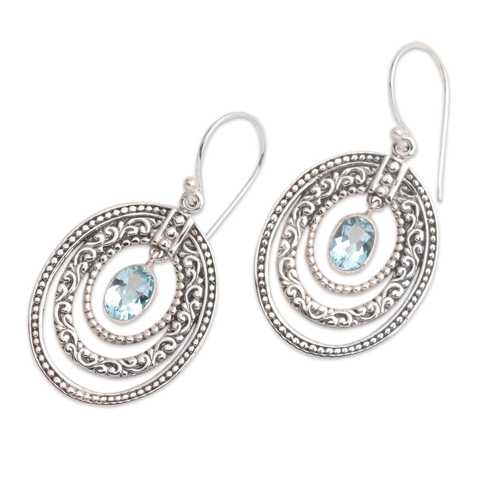 Premium Inner Circles Blue Topaz Earrings – Balinese Artisan Crafted