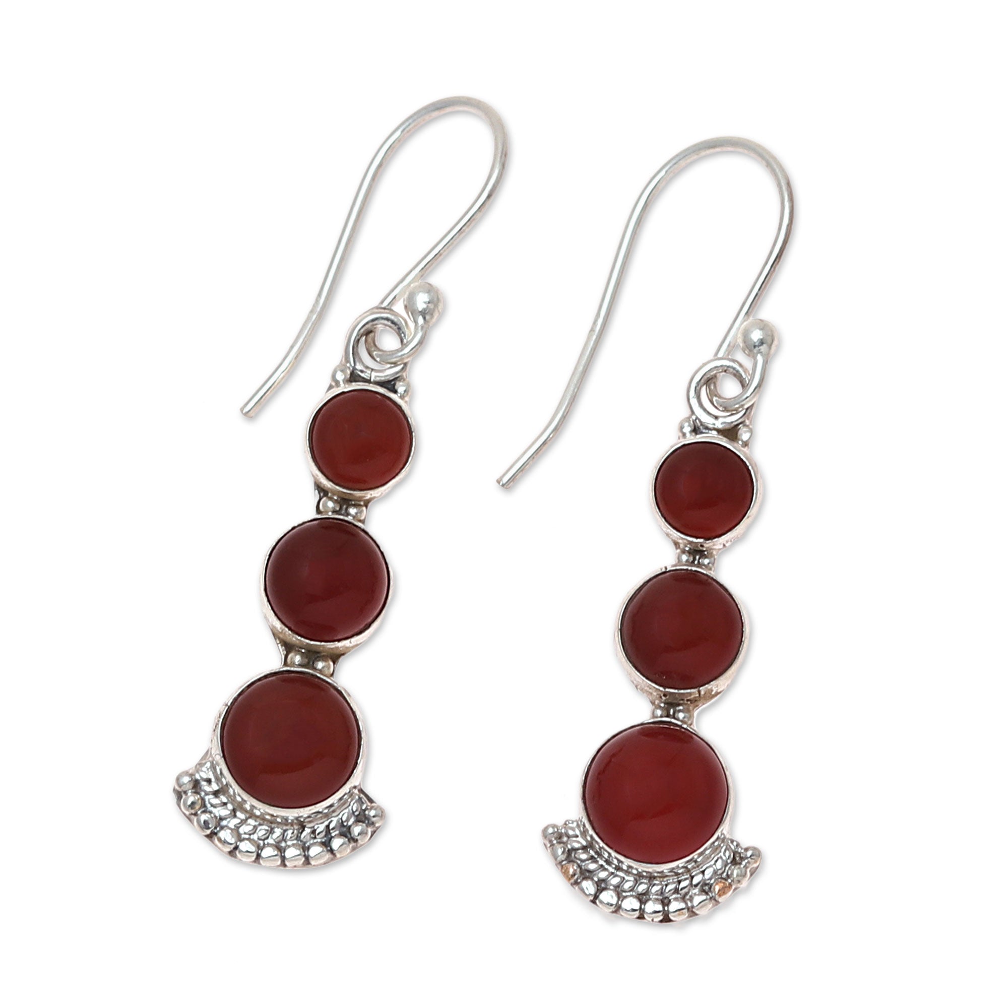 Premium Triple Gleam Carnelian Sterling Silver Dangle Earrings