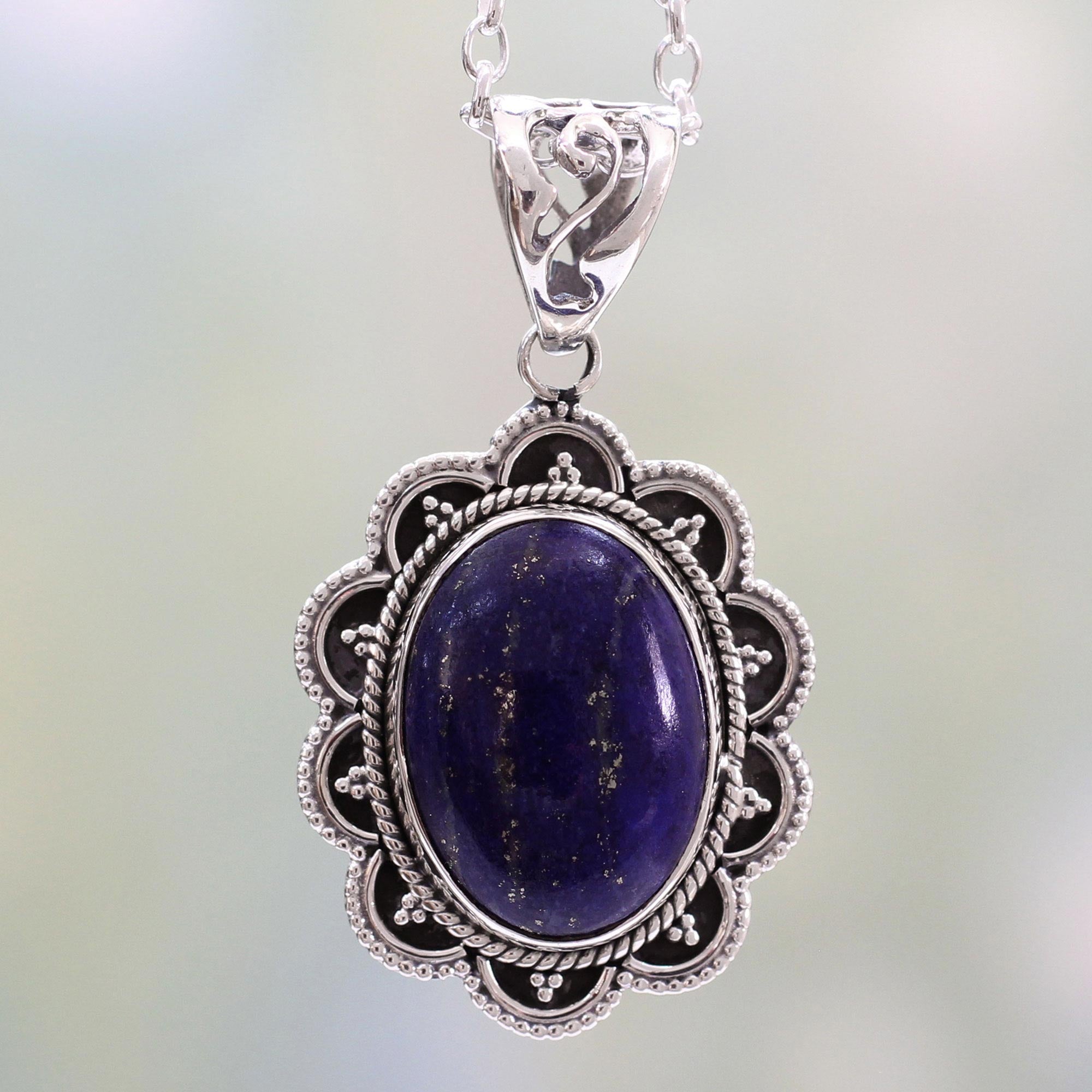 Premium Lapis Lazuli and Silver Pendant Necklace - Handcrafted Elegance